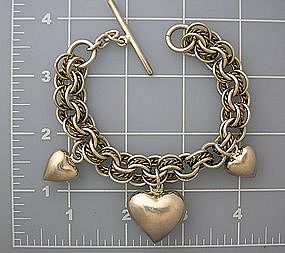 Sterling Silver HeartsToggle Clasp  Bracelet
