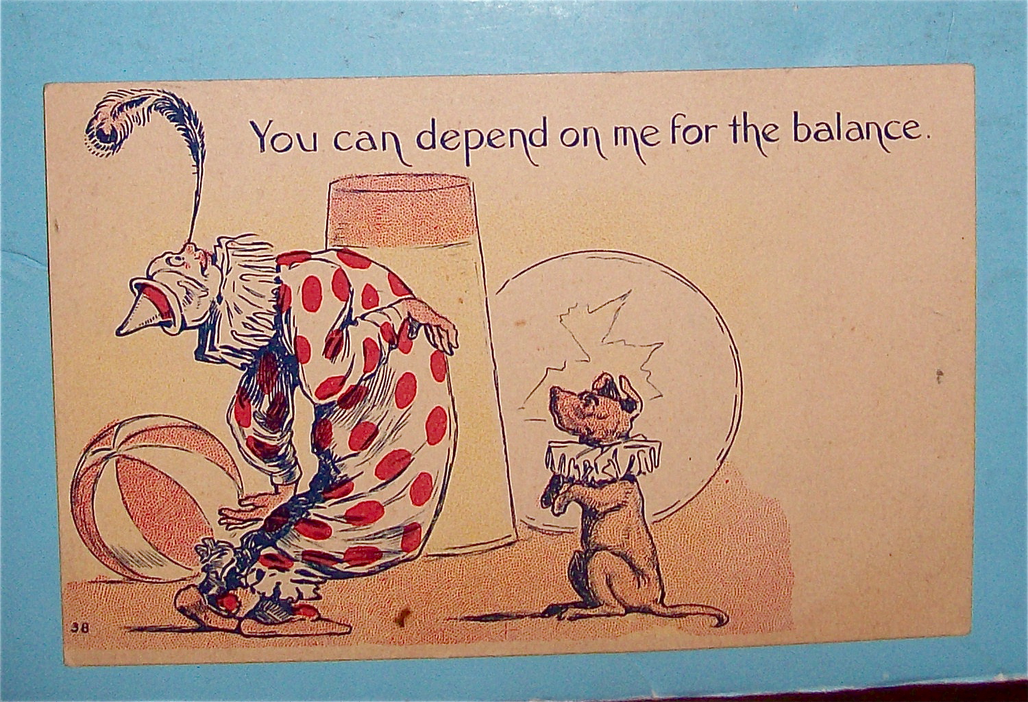 Balancing Clowns with Dog Postcard