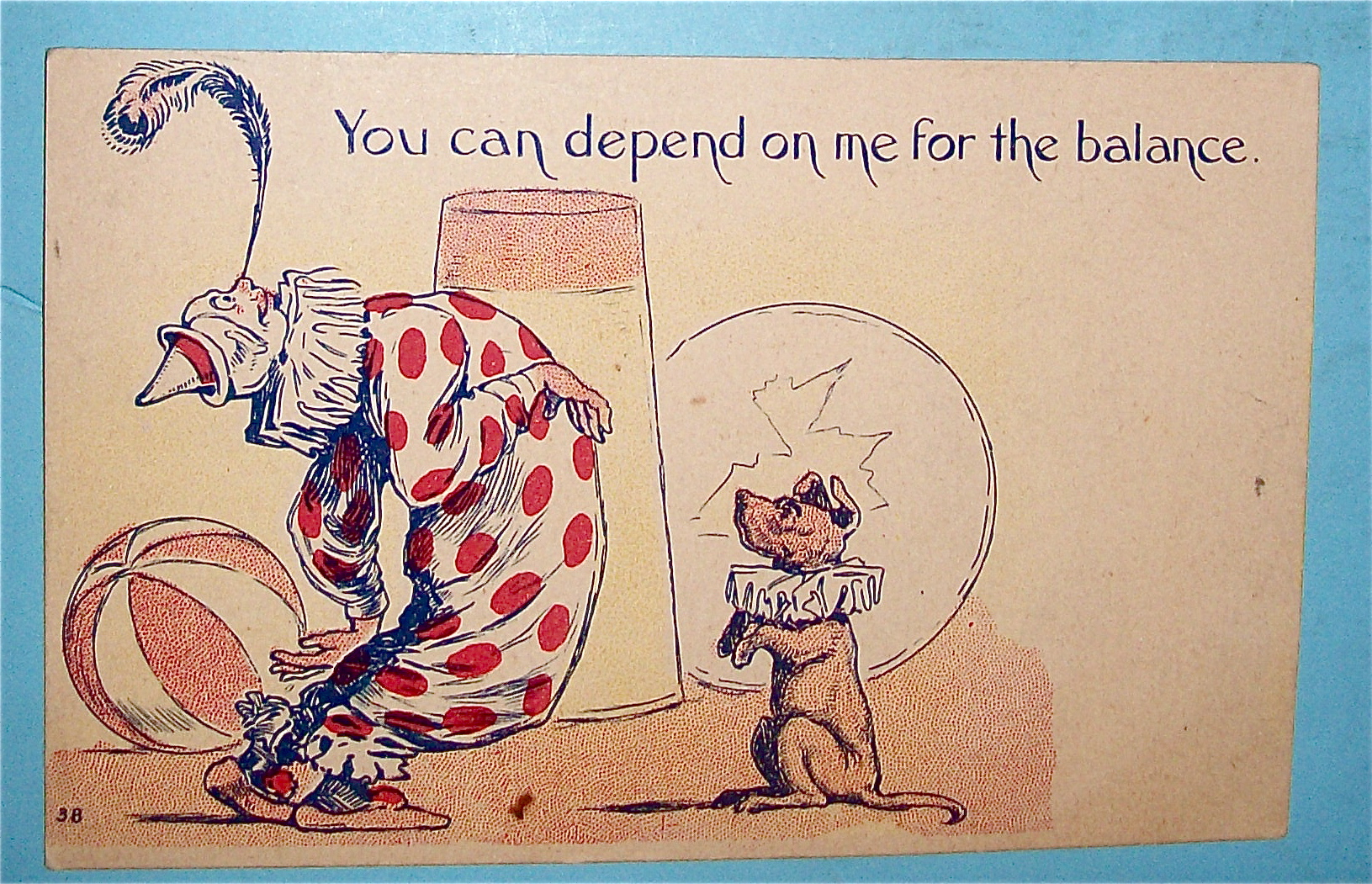 Balancing Clowns with Dog Postcard