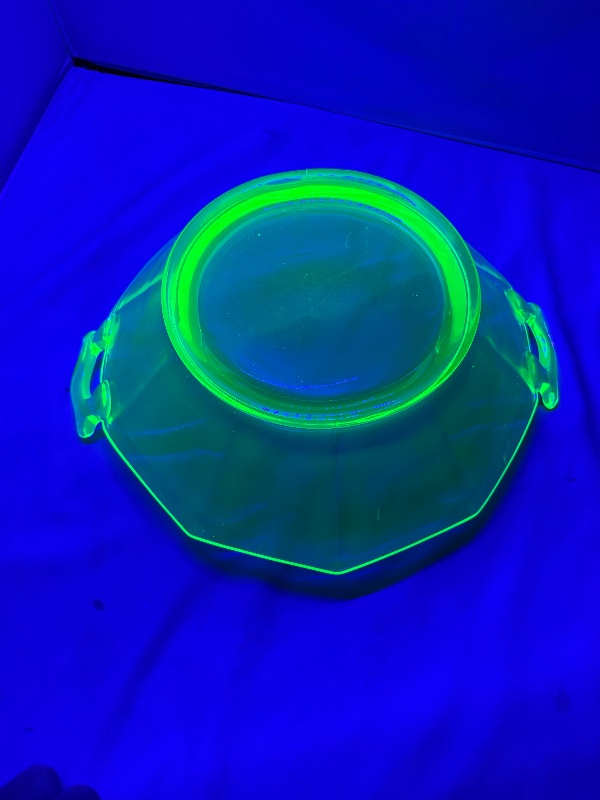 A.H. Heisey Co. Uranium Moongleam Console/Centerpiece Fruit Bowl 10 1/4" Circa 1925-1938