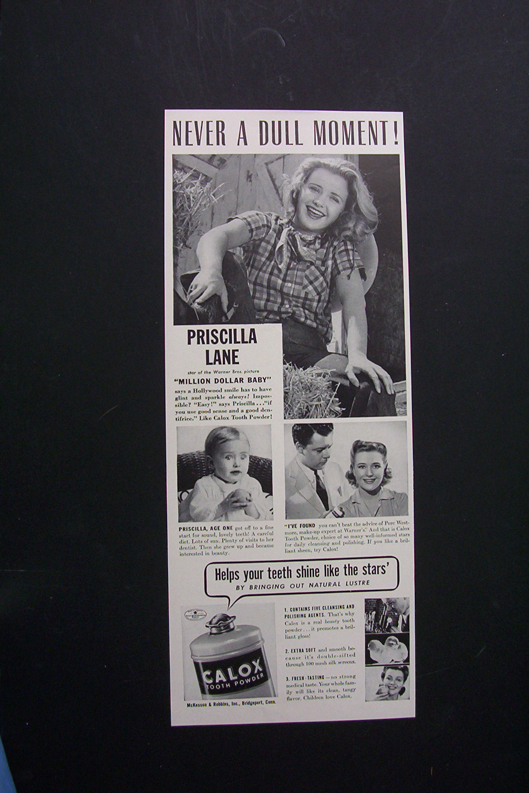 1941 Calox Tooth Powder with Priscilla Lane