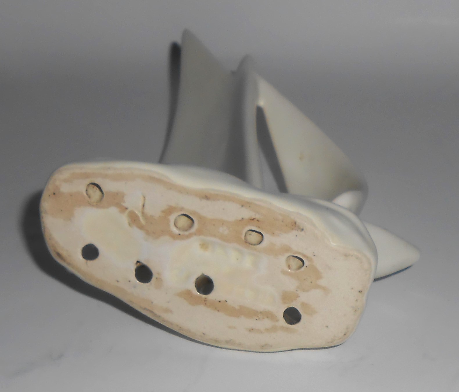 Caliente Pottery Matte White Sailboat Flower Frog