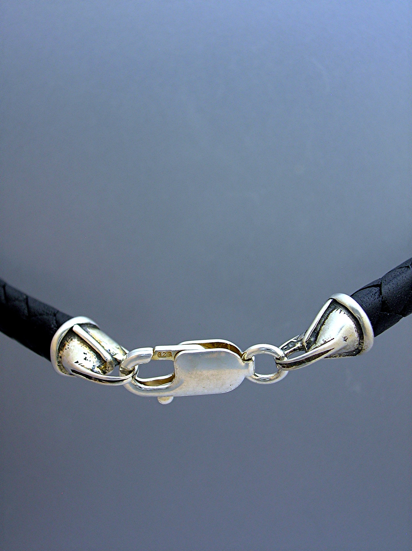 Sterling Silver Black Woven Leather Necklace
