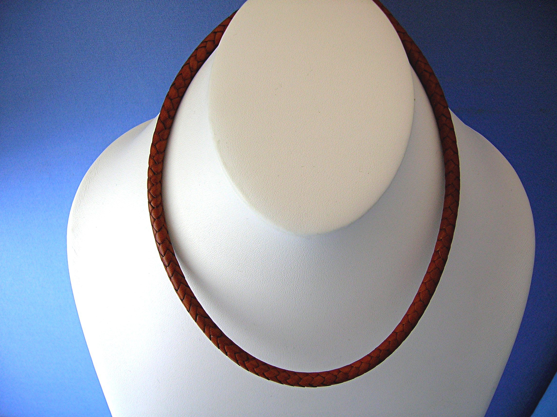 Sterling Silver  Woven Leather Necklace Golden Tan