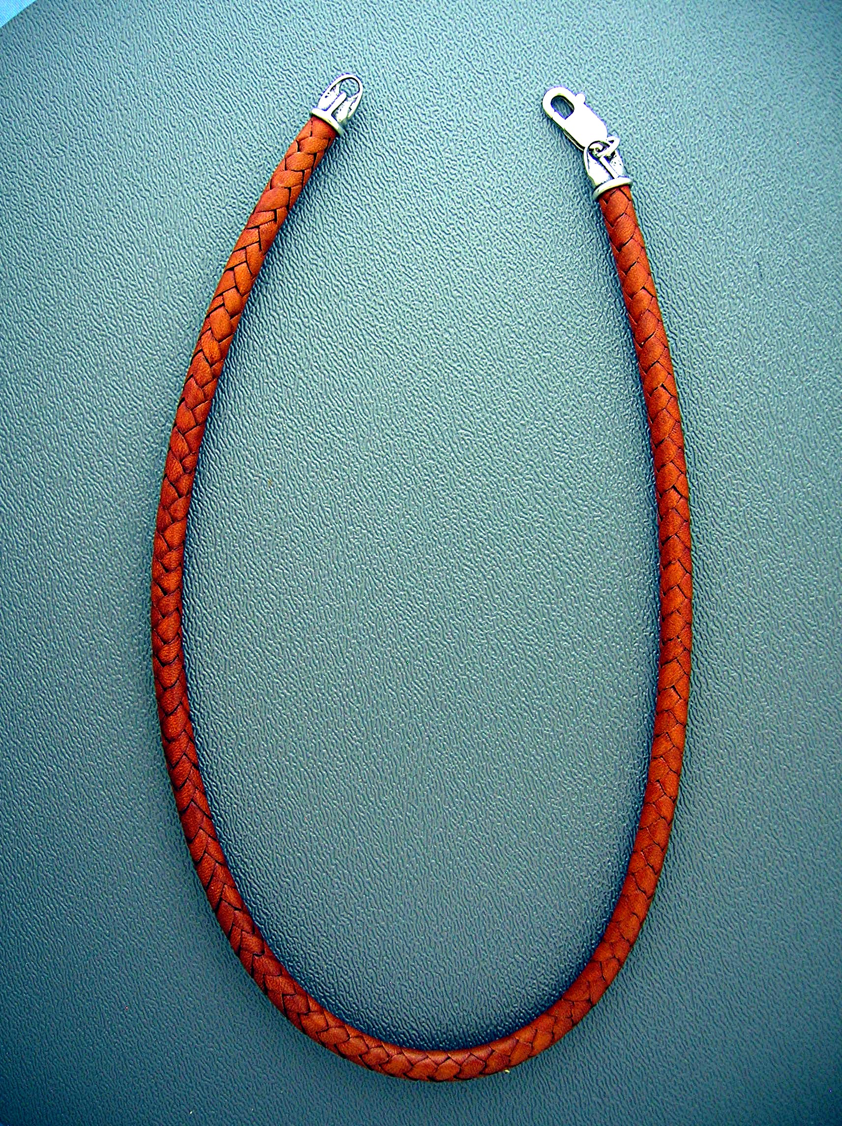 Sterling Silver  Woven Leather Necklace Golden Tan