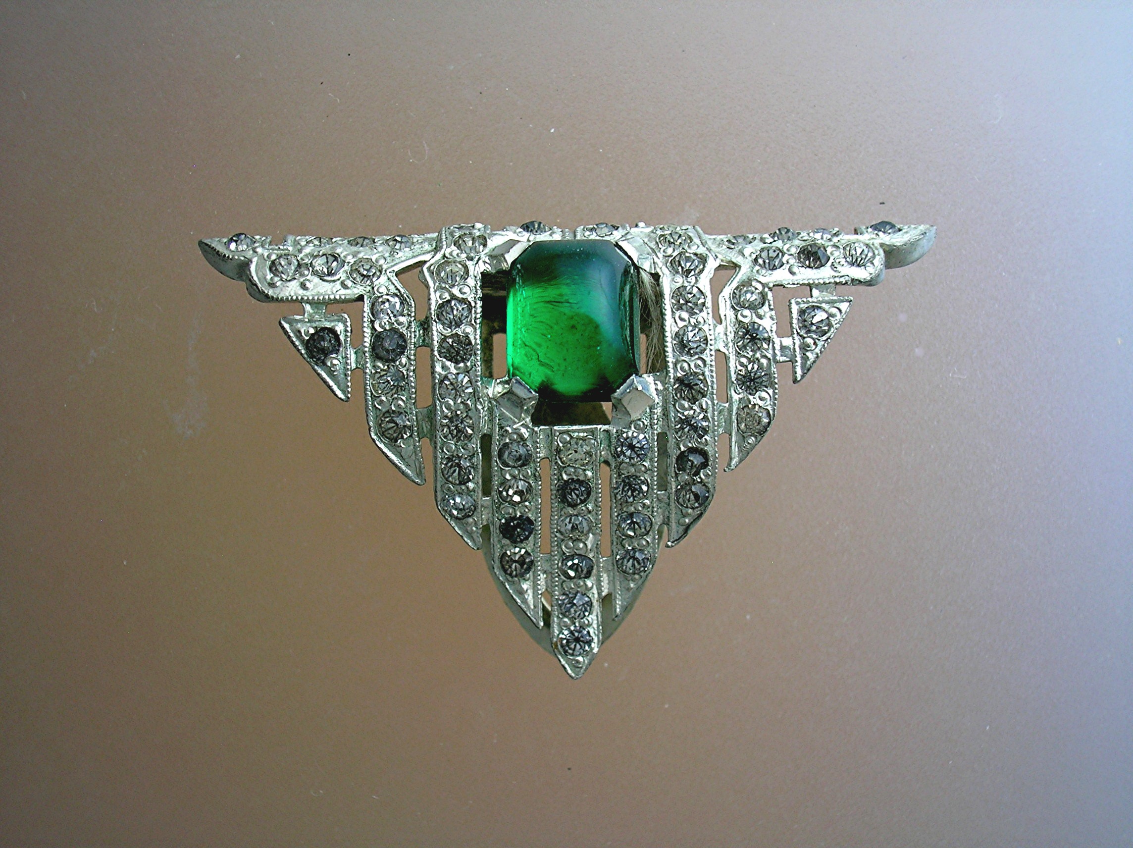 Dress Clips Pair Emerald Green Clear Crystal