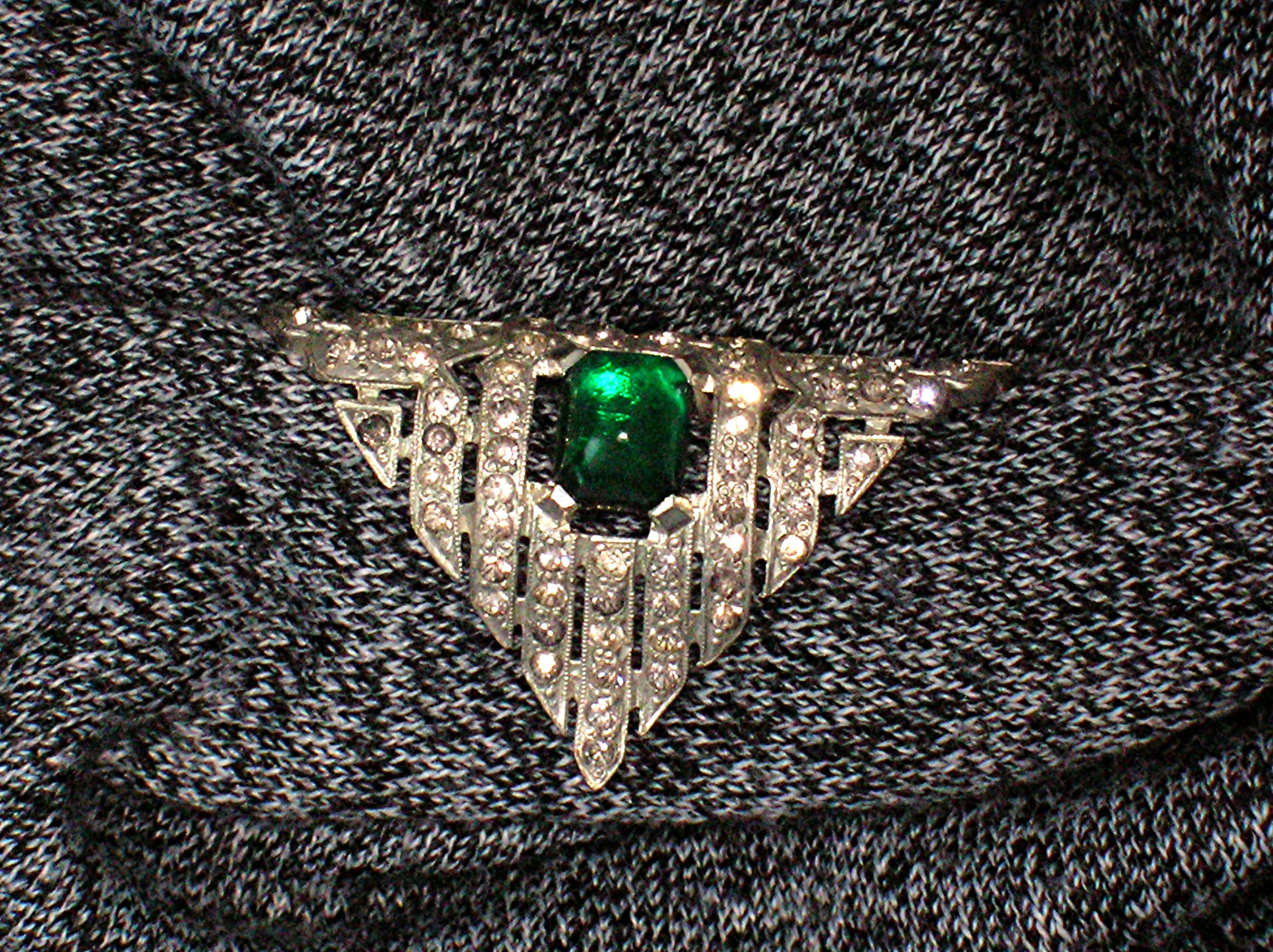 Dress Clips Pair Emerald Green Clear Crystal