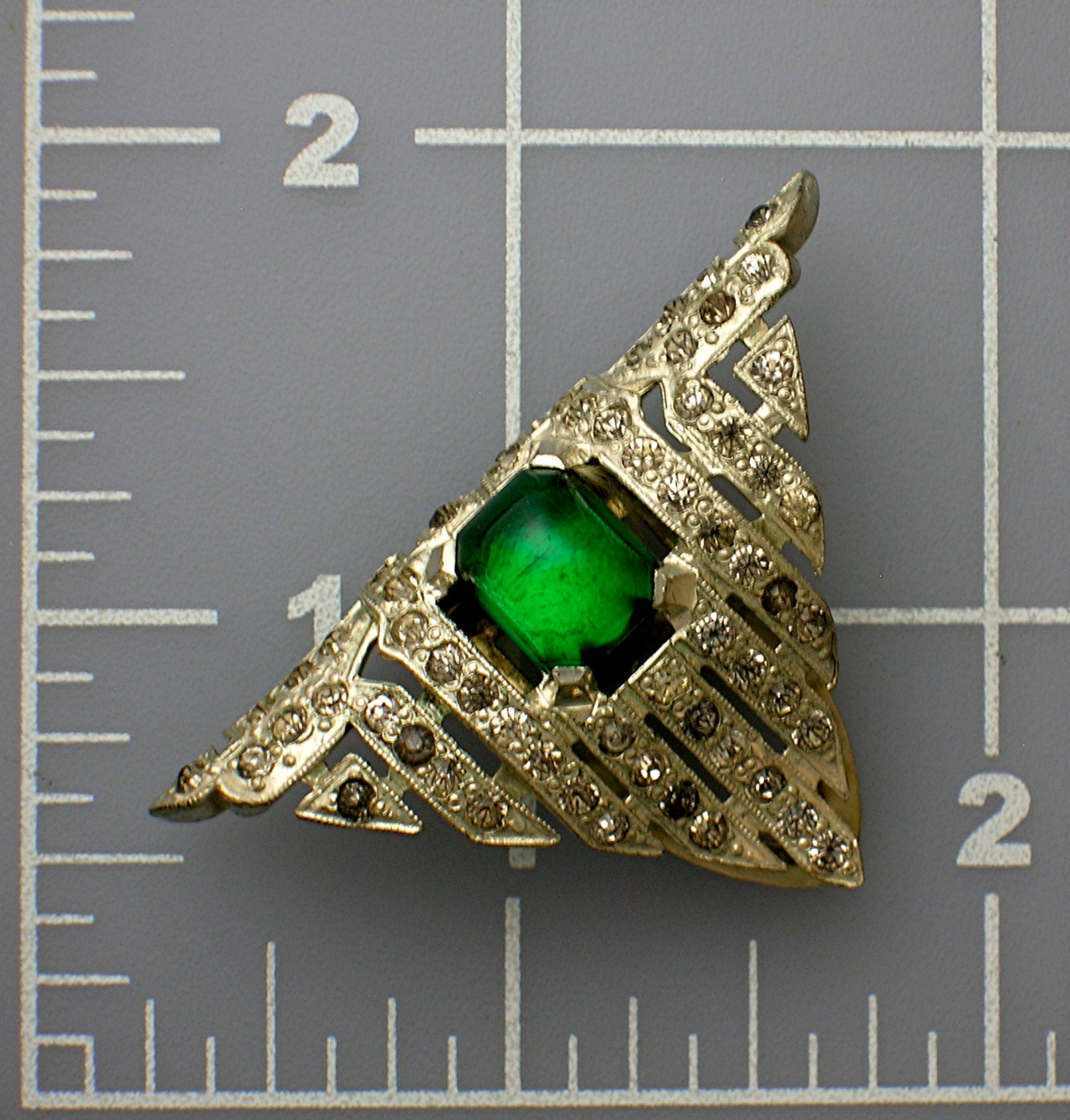 Dress Clips Pair Emerald Green Clear Crystal