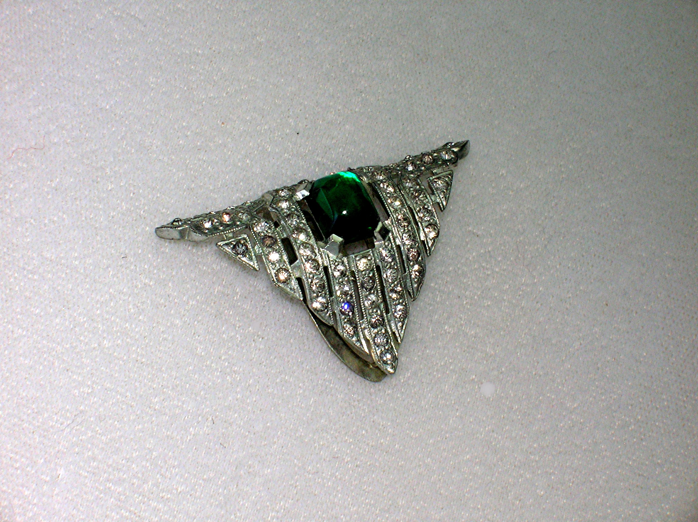 Dress Clips Pair Emerald Green Clear Crystal