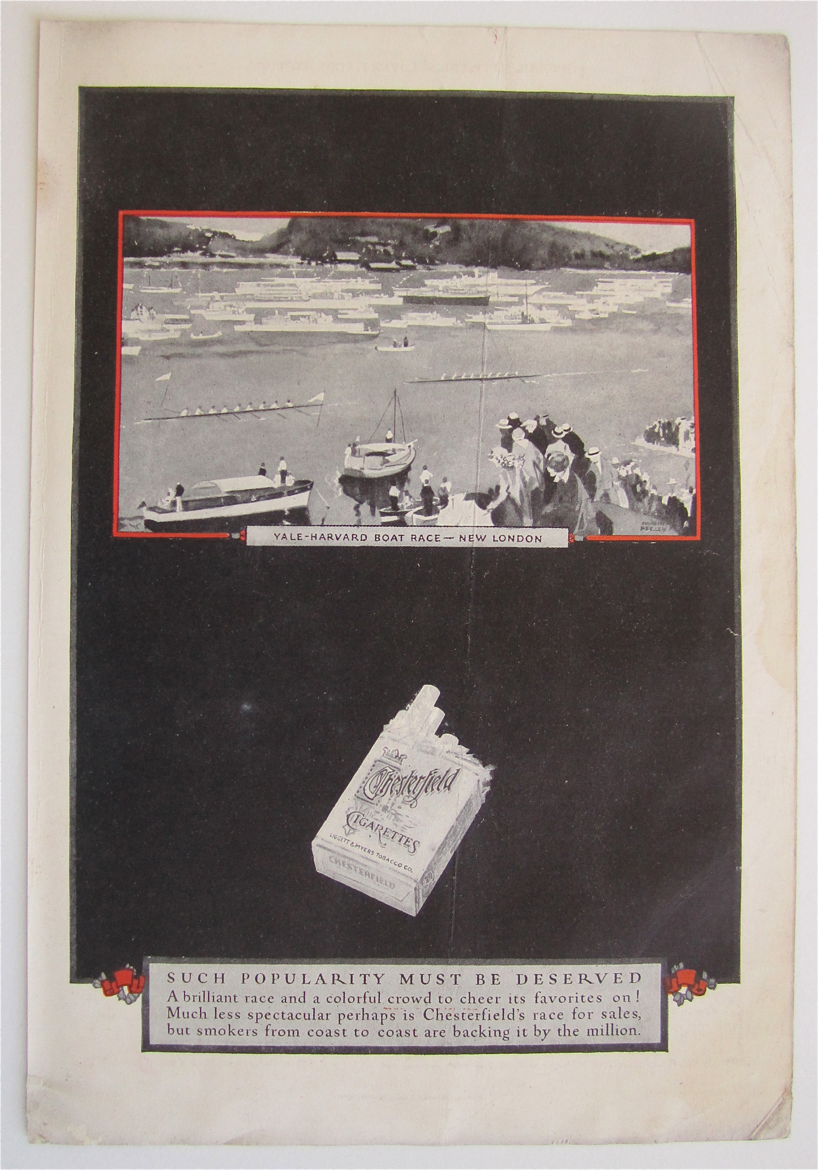 1926 Chesterfield Cigarette w/Yale Harvard Boat Race