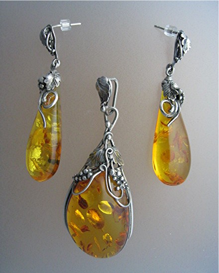 Baltic Amber Sterling Silver Pendant and Earrings