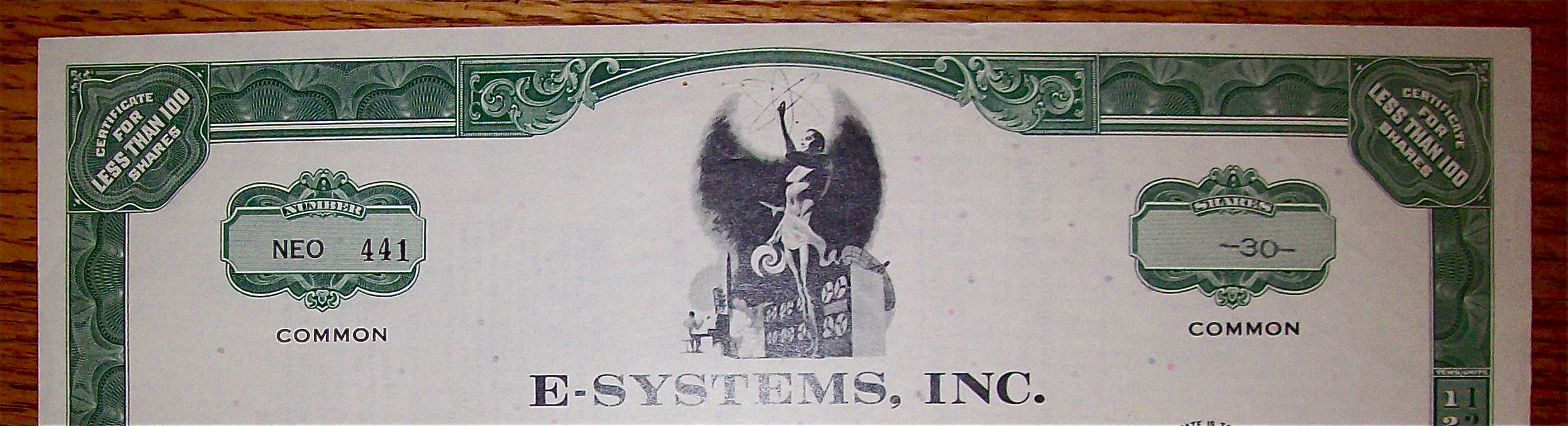 1972 E-Systems Inc. Stock Certificate