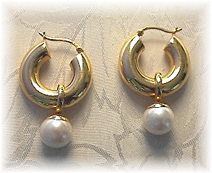 Earrings 14K Gold Hoop Detatchable Pearl Dangle