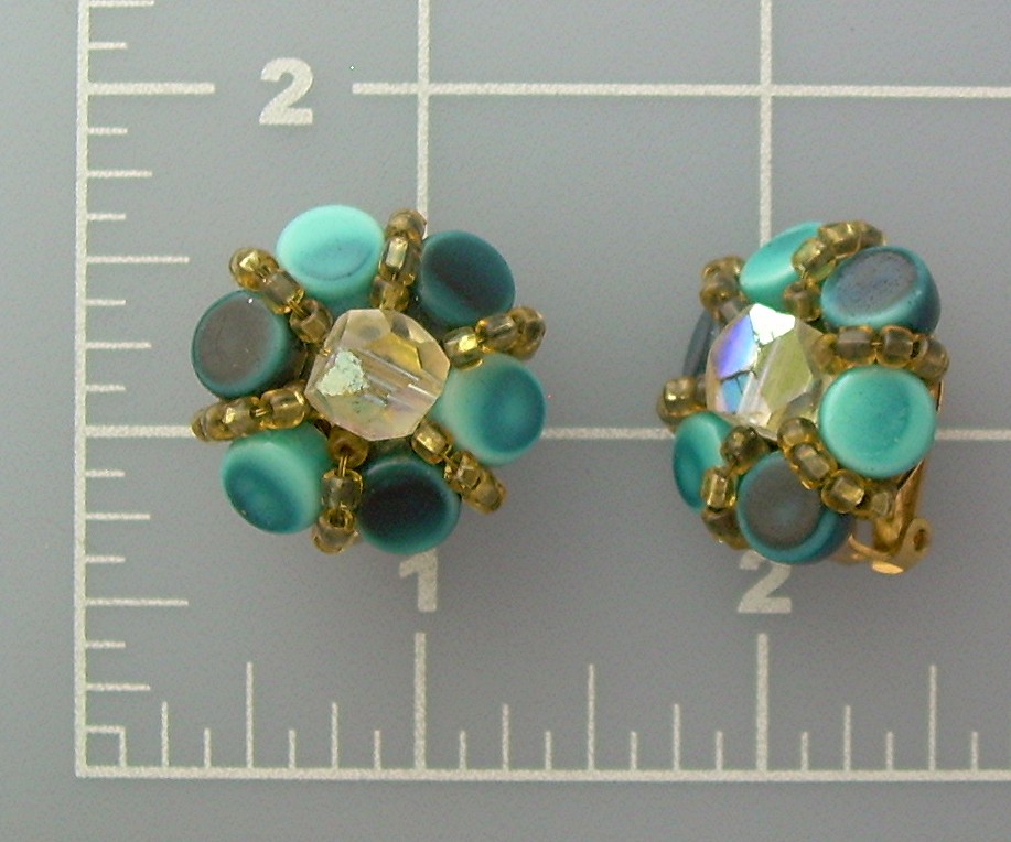 Blue Glass Goldtone Set Clip Earrings JAPAN