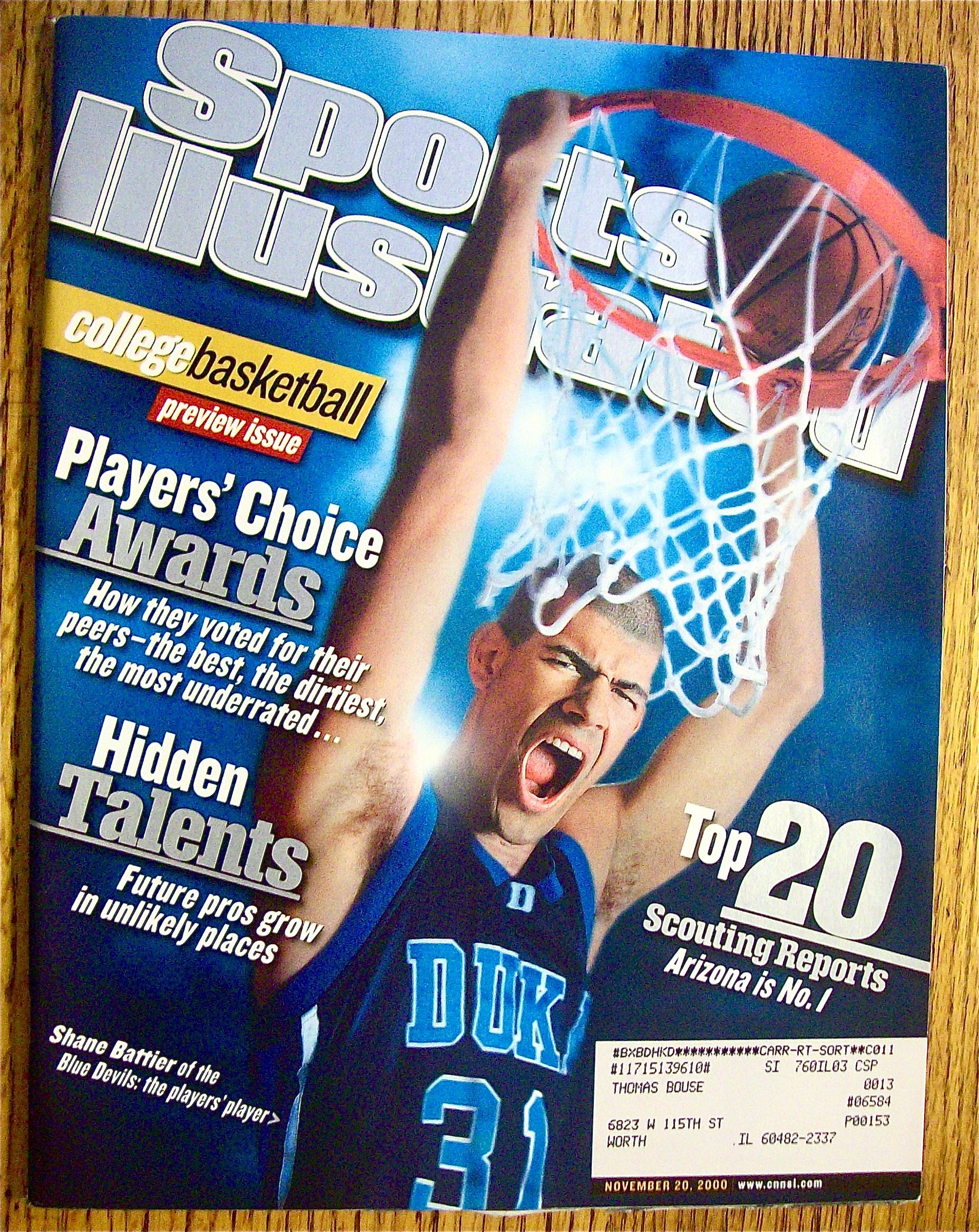 Sports Illustrated Magazine November 20, 2000 Shane B.