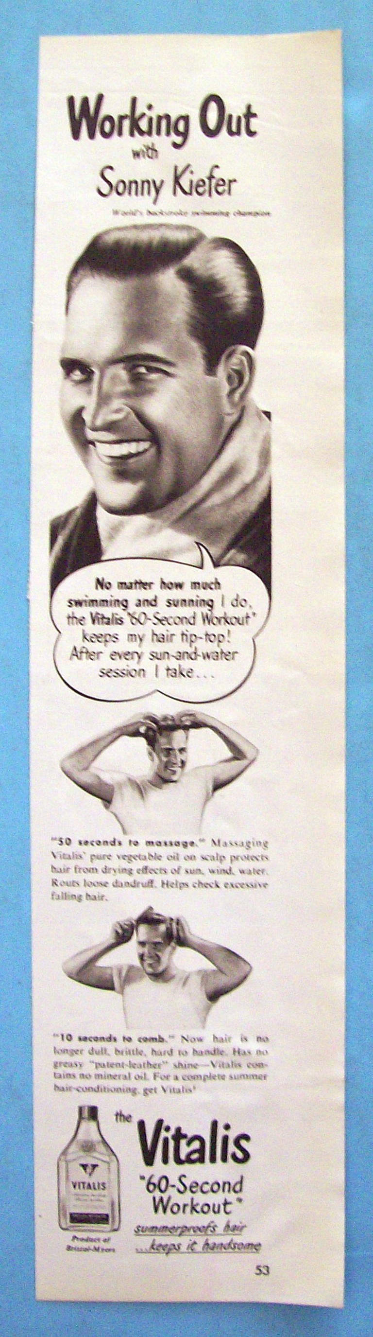 1948 Vitalis with Swimming Champion Sonny Kiefer