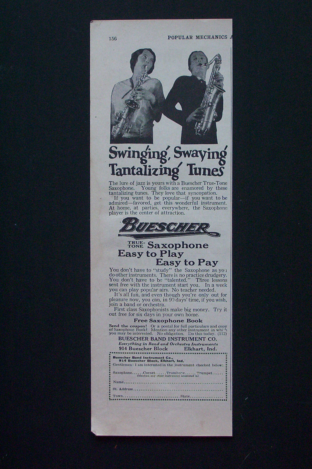 1928 Buescher Band Instrument Co w/True Tone Saxophone