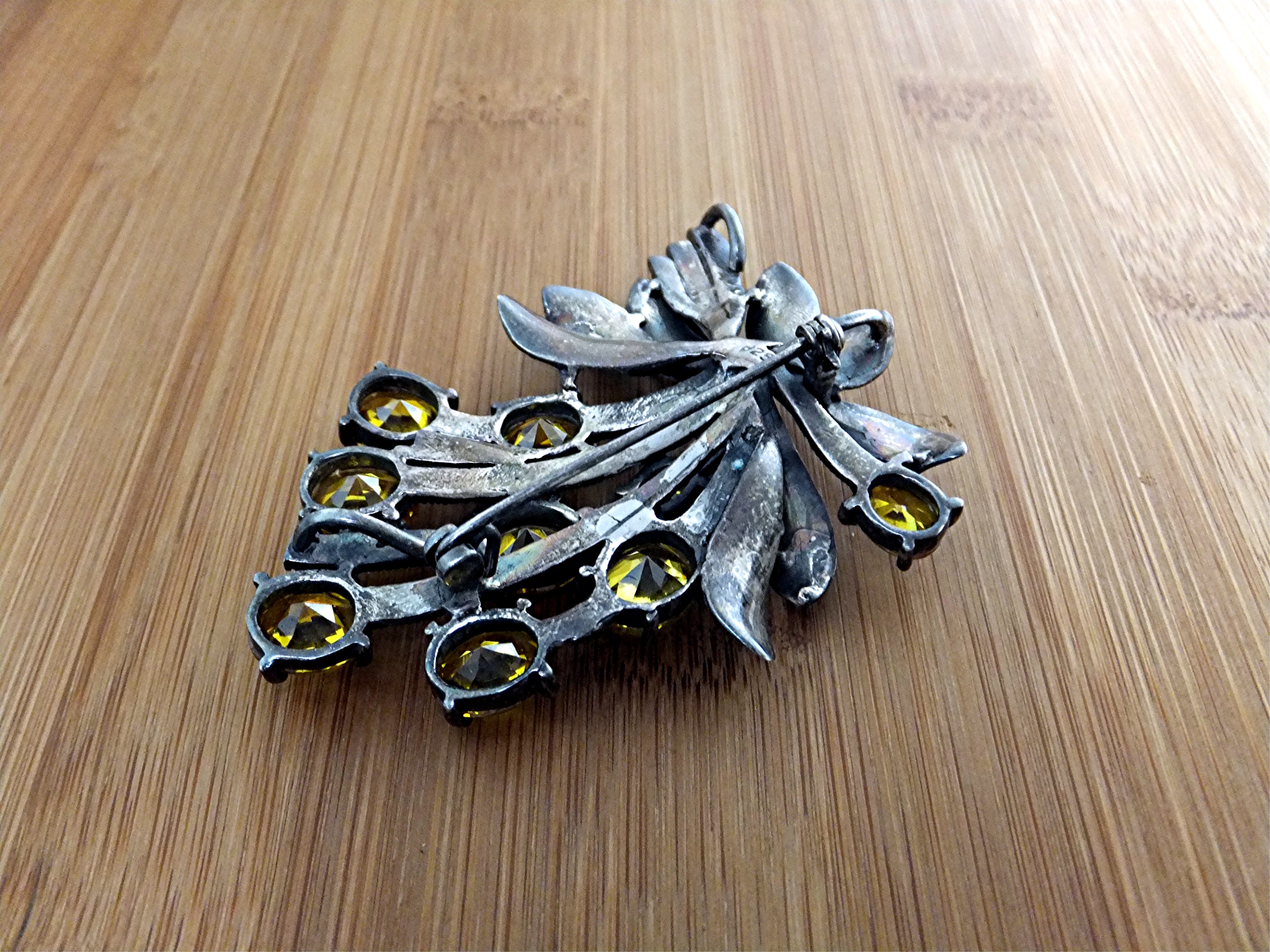 Old Golden Citrine Marquisite And Silver Pin