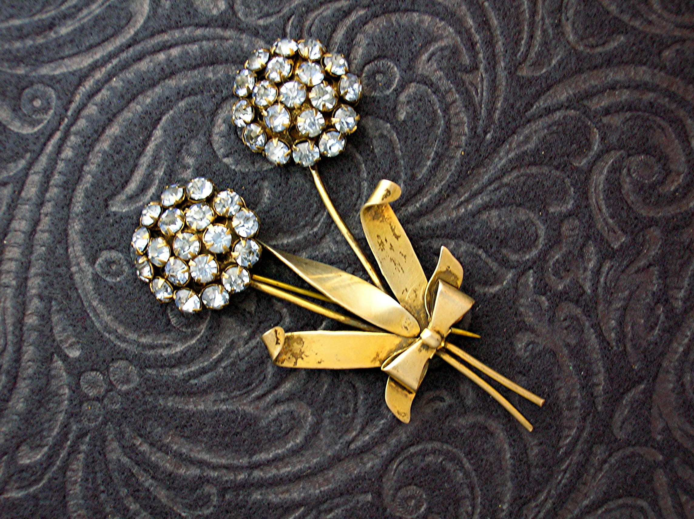 Sterling Silver & Aqua Rhinestone Brooch