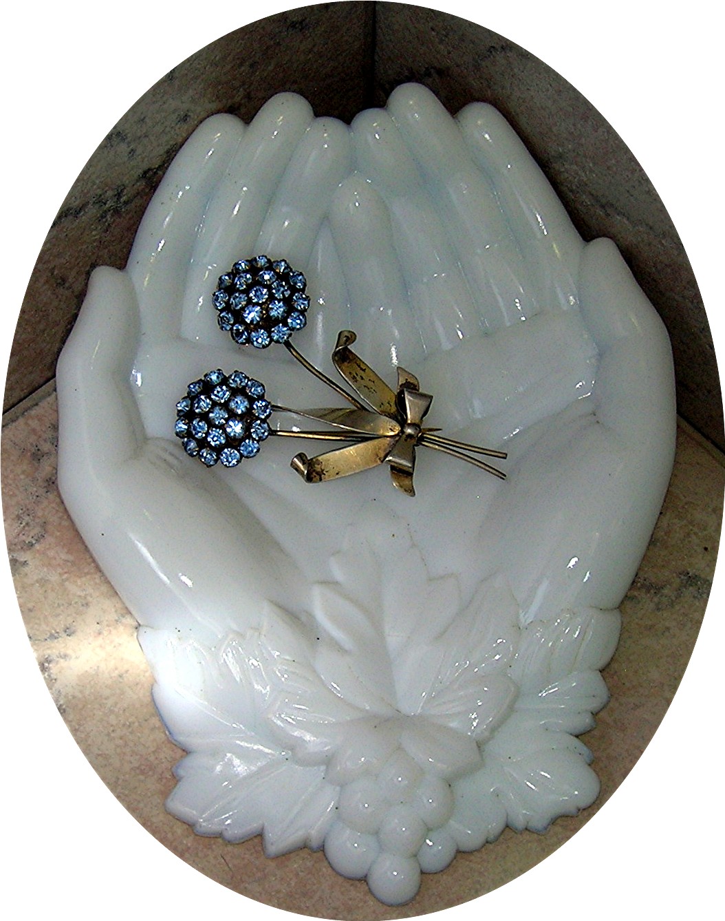 Sterling Silver & Aqua Rhinestone Brooch