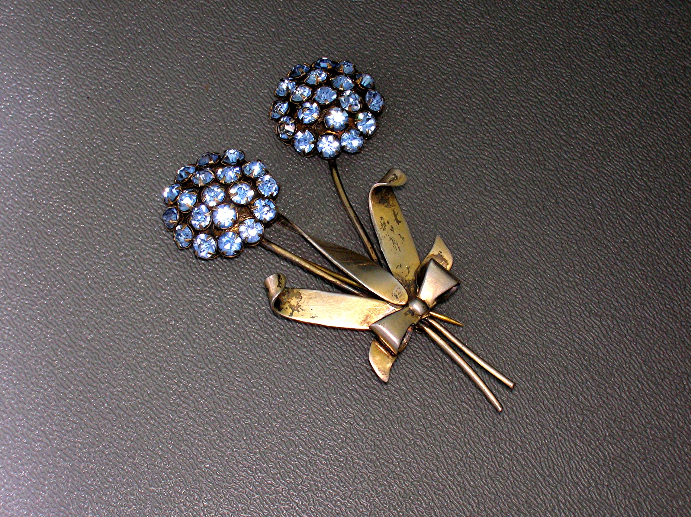 Sterling Silver & Aqua Rhinestone Brooch