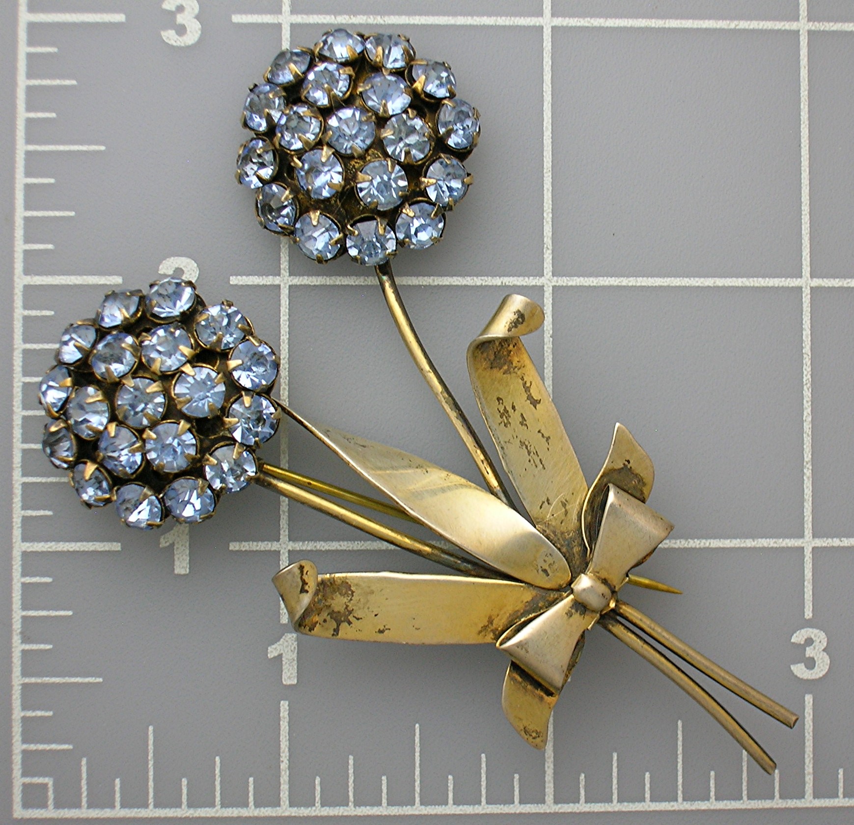 Sterling Silver & Aqua Rhinestone Brooch