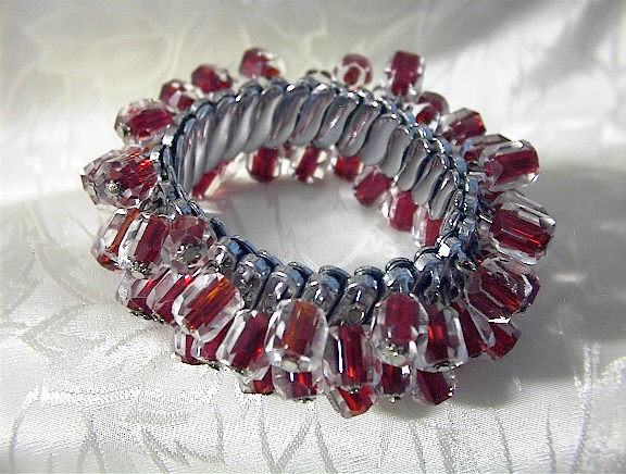 Ruby Red/Clear Glass Bead Bracelet Japan
