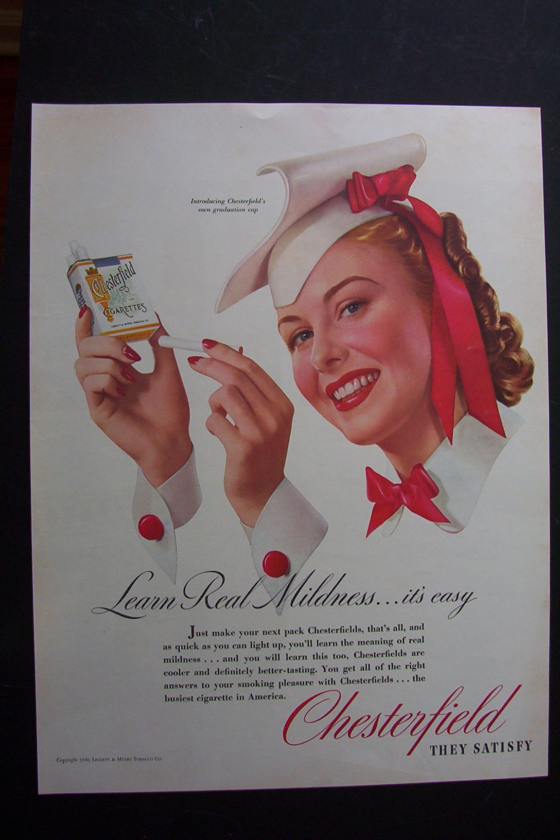 1940 Chesterfield Cigarettes w/Woman in Graduation Cap