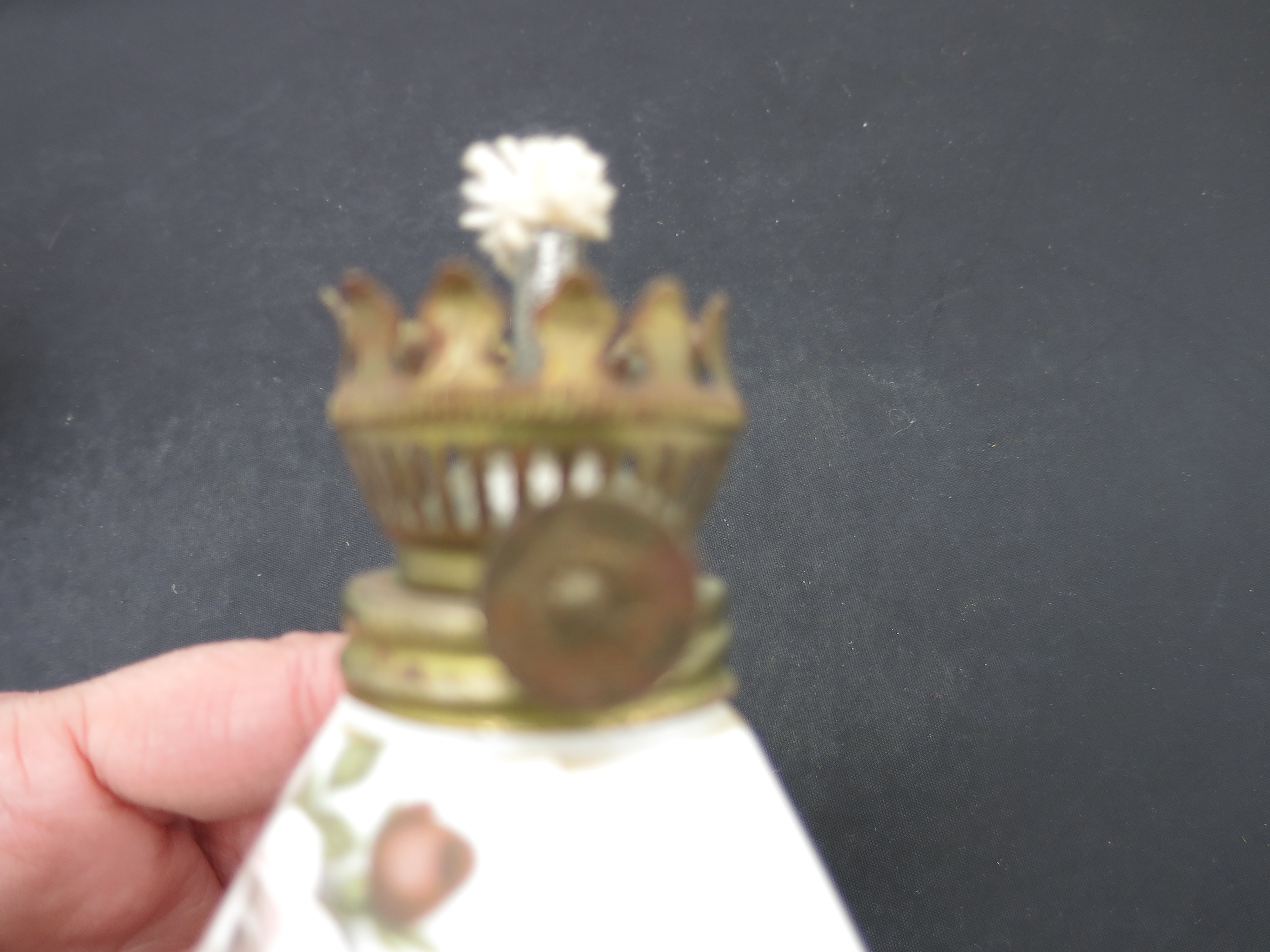 Miniature Milk Glass Oil Lamp hand painted Rose Motif