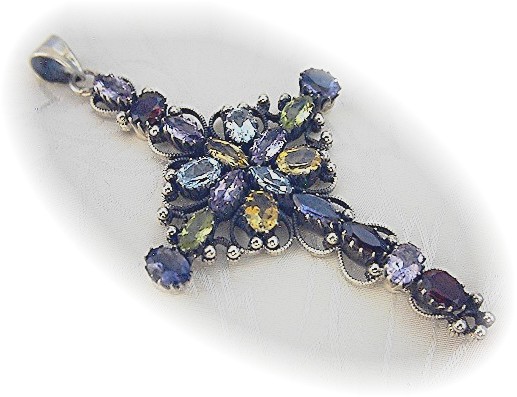 Large Sterling Silver & Jewelled Cross