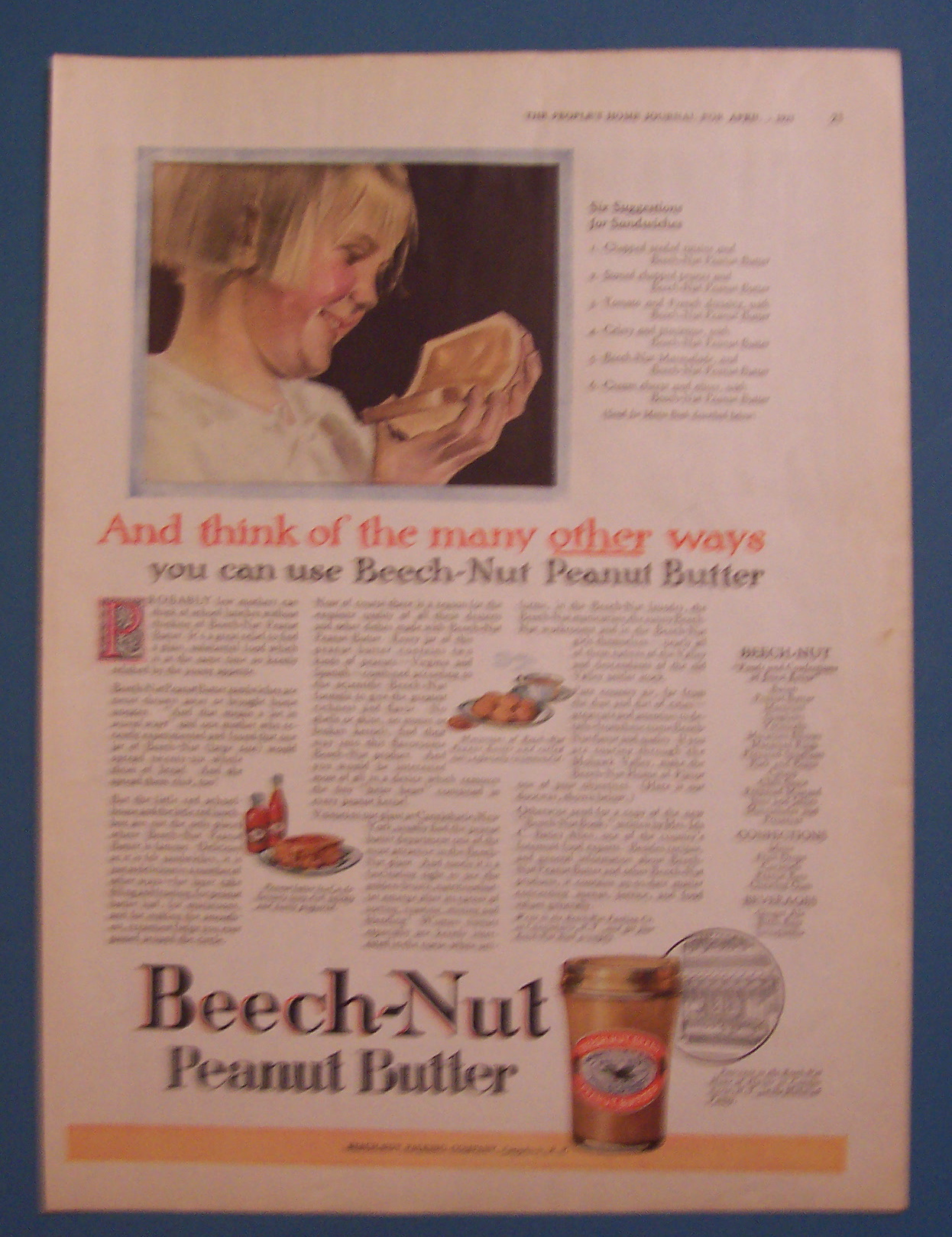 1923 Beech-Nut Peanut Butter with Six Suggestions