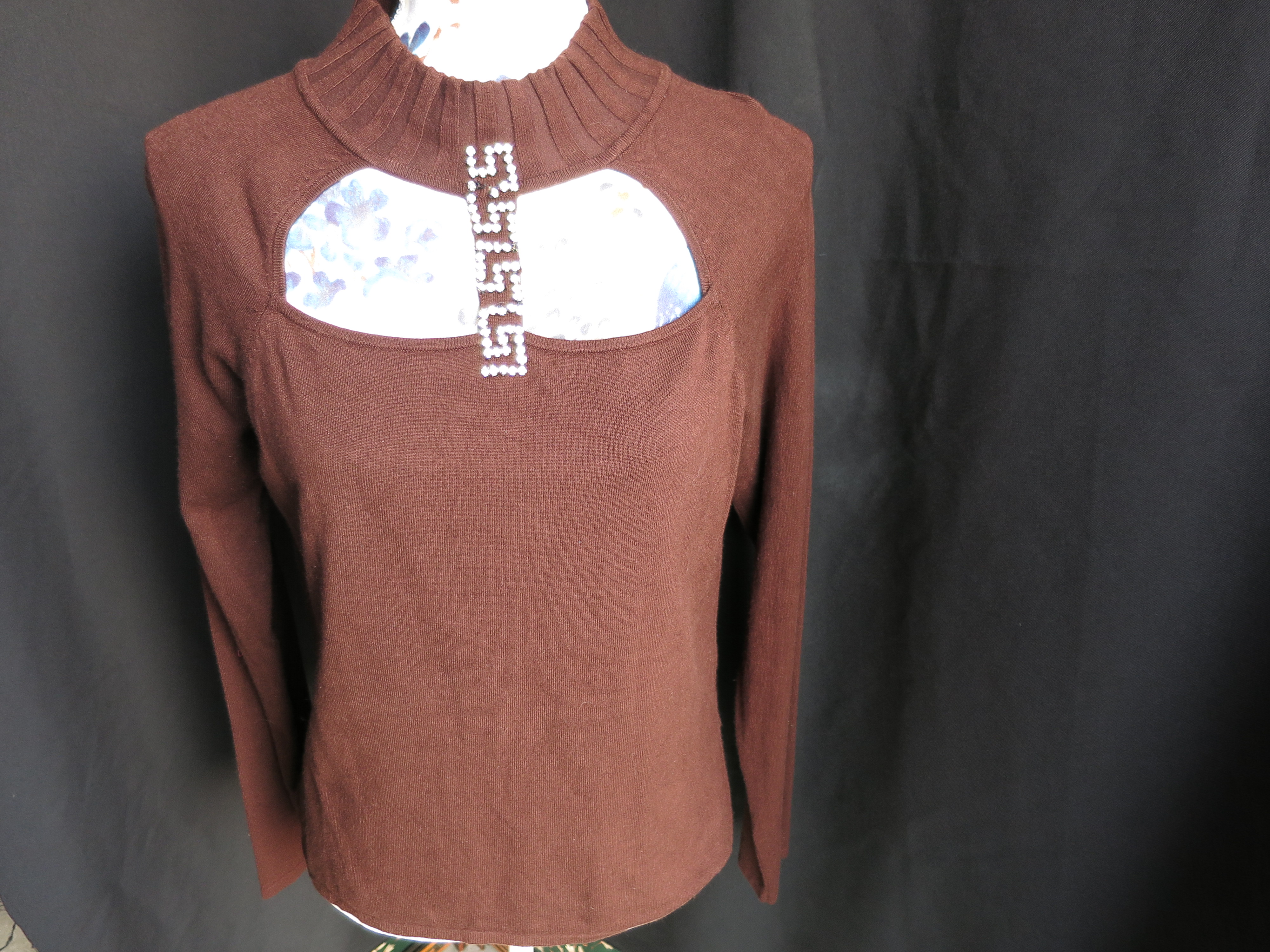 Belldini Brown Knit Pull Over Split Neck Sweater XL