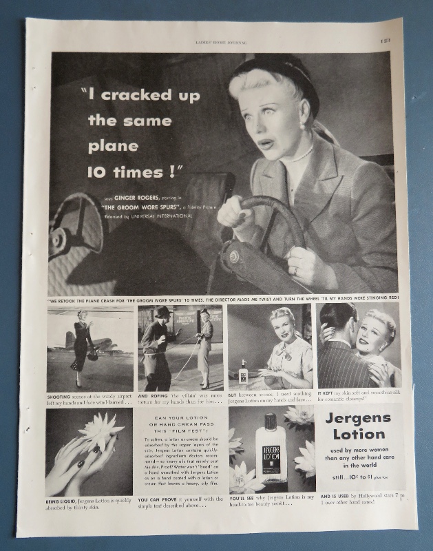 1951 Jergens Lotion with Ginger Rogers Driving An Airplane