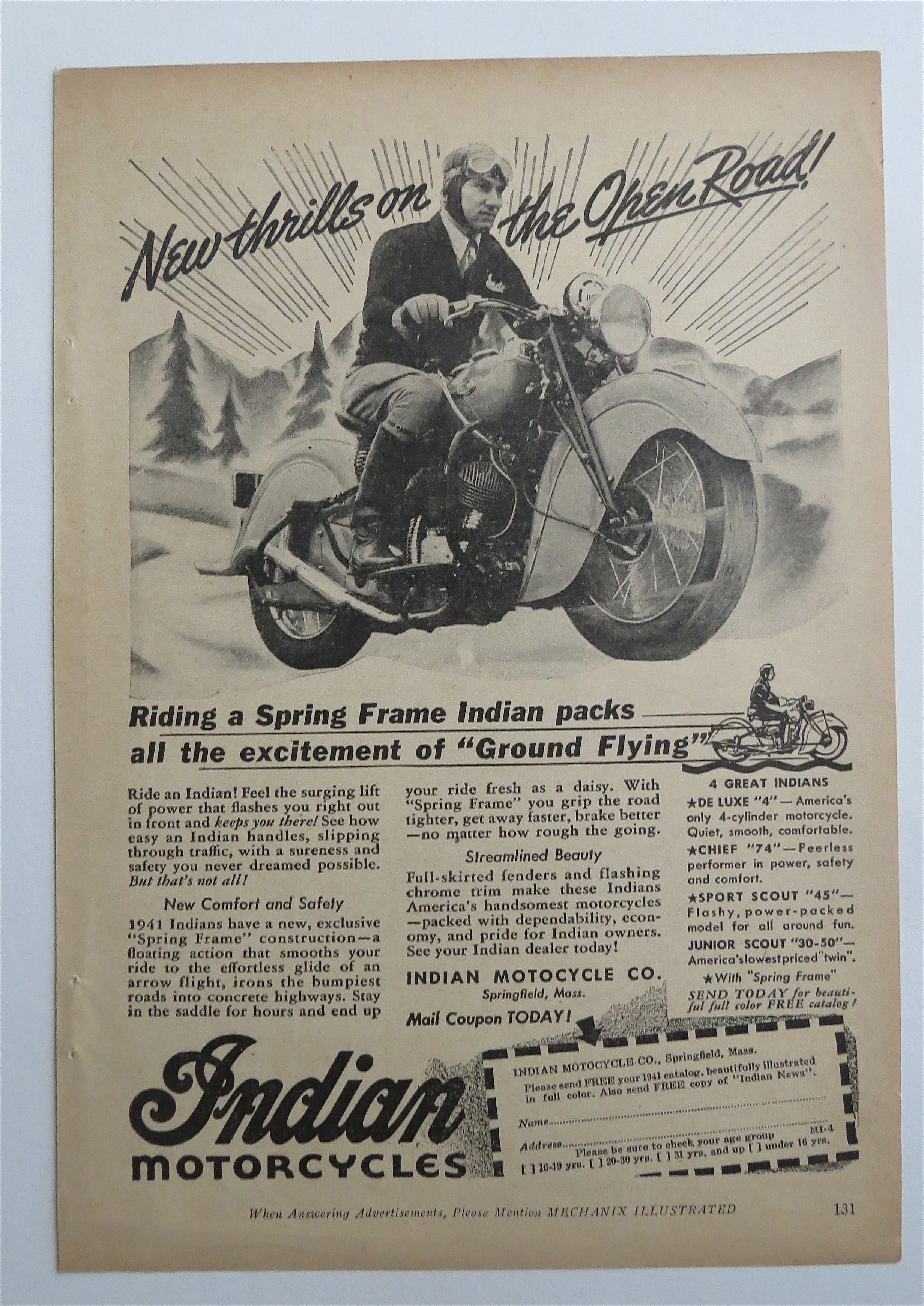 1941 Indian Motorcycles with Man Riding On A Motorcycle