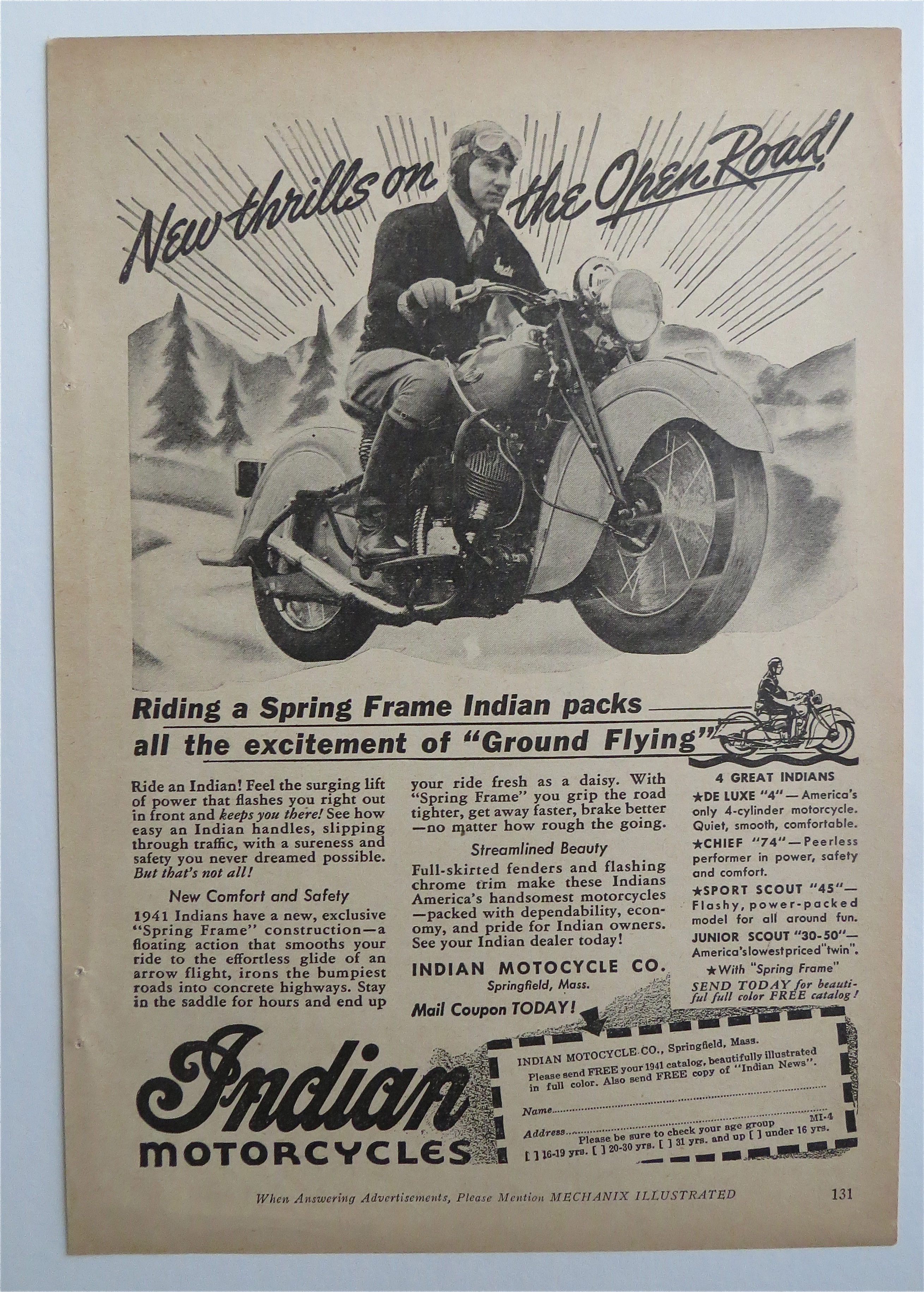 1941 Indian Motorcycles with Man Riding On A Motorcycle