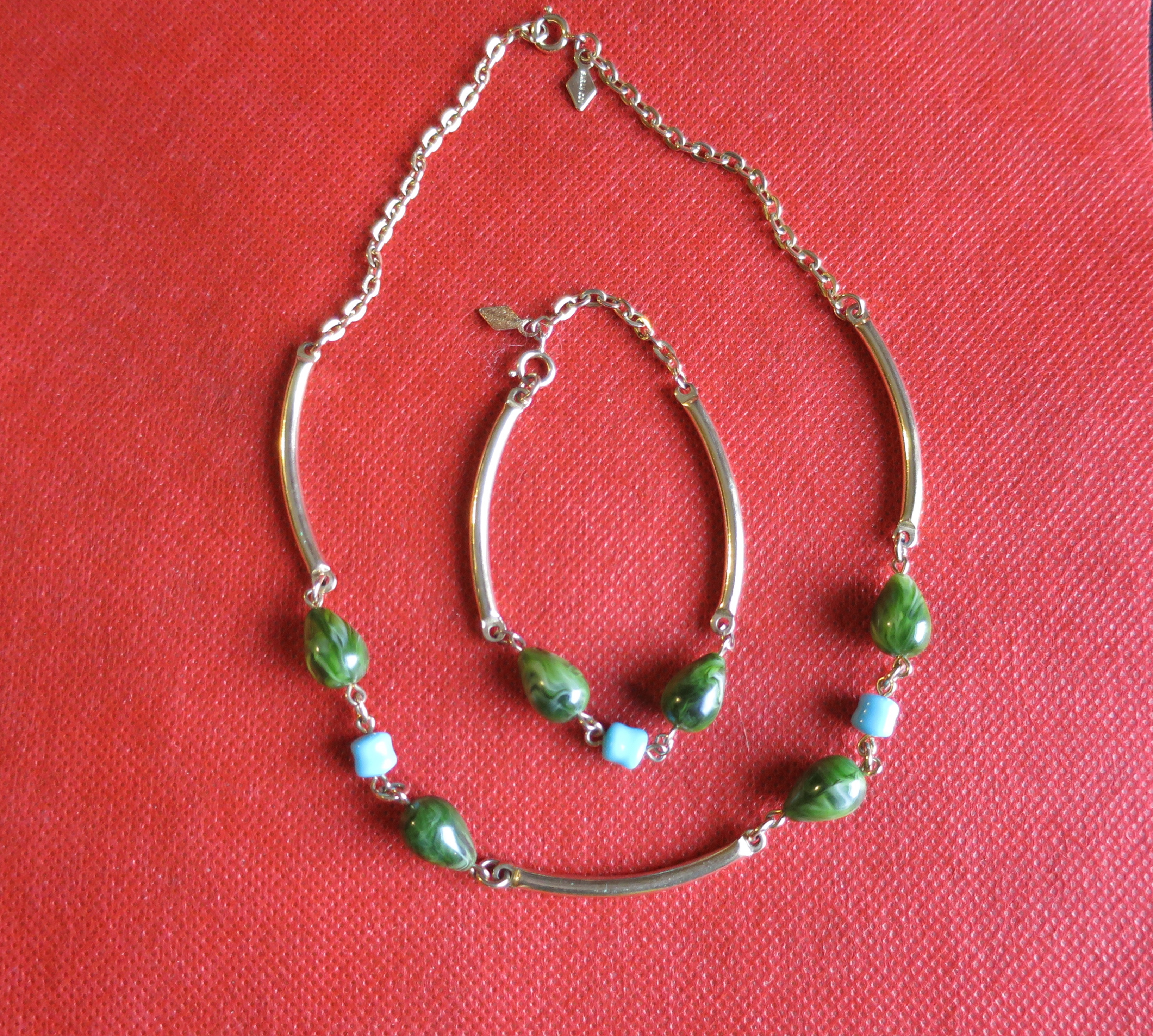 Sarah Coventry Necklace and Bracelet Set Jade Turquoise
