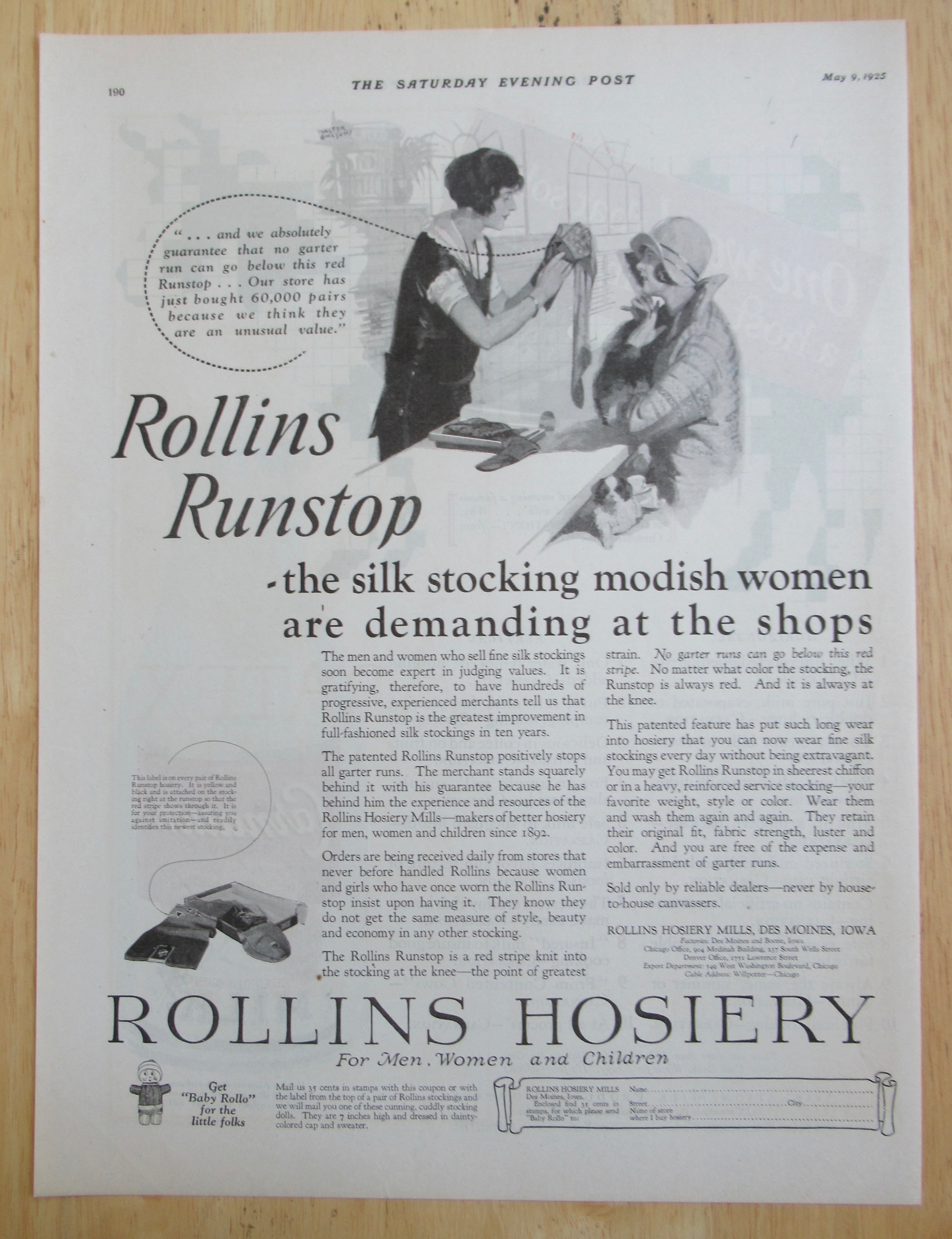 1925 Rollins Hosiery with Two Women Talking About Nylon