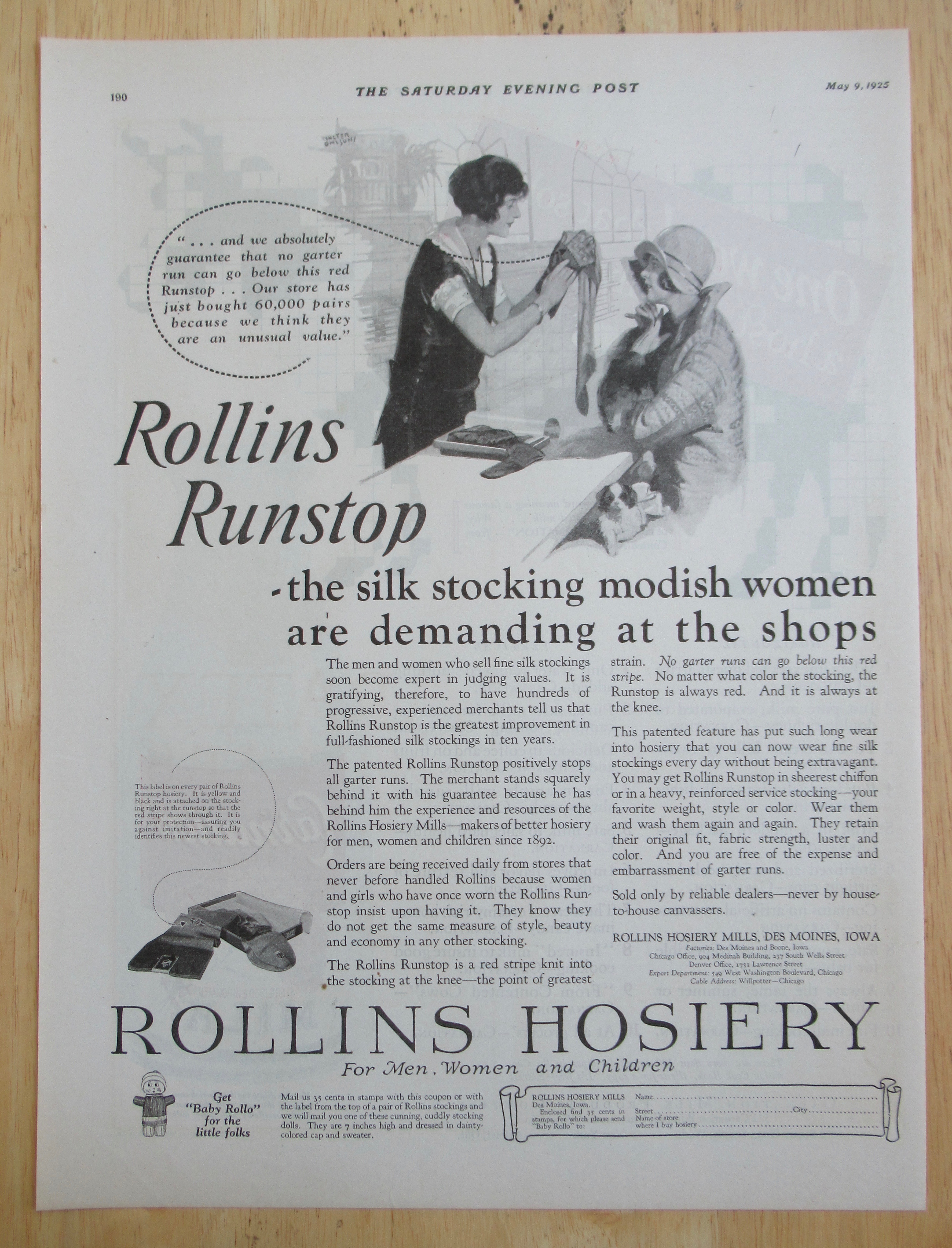 1925 Rollins Hosiery with Two Women Talking About Nylon