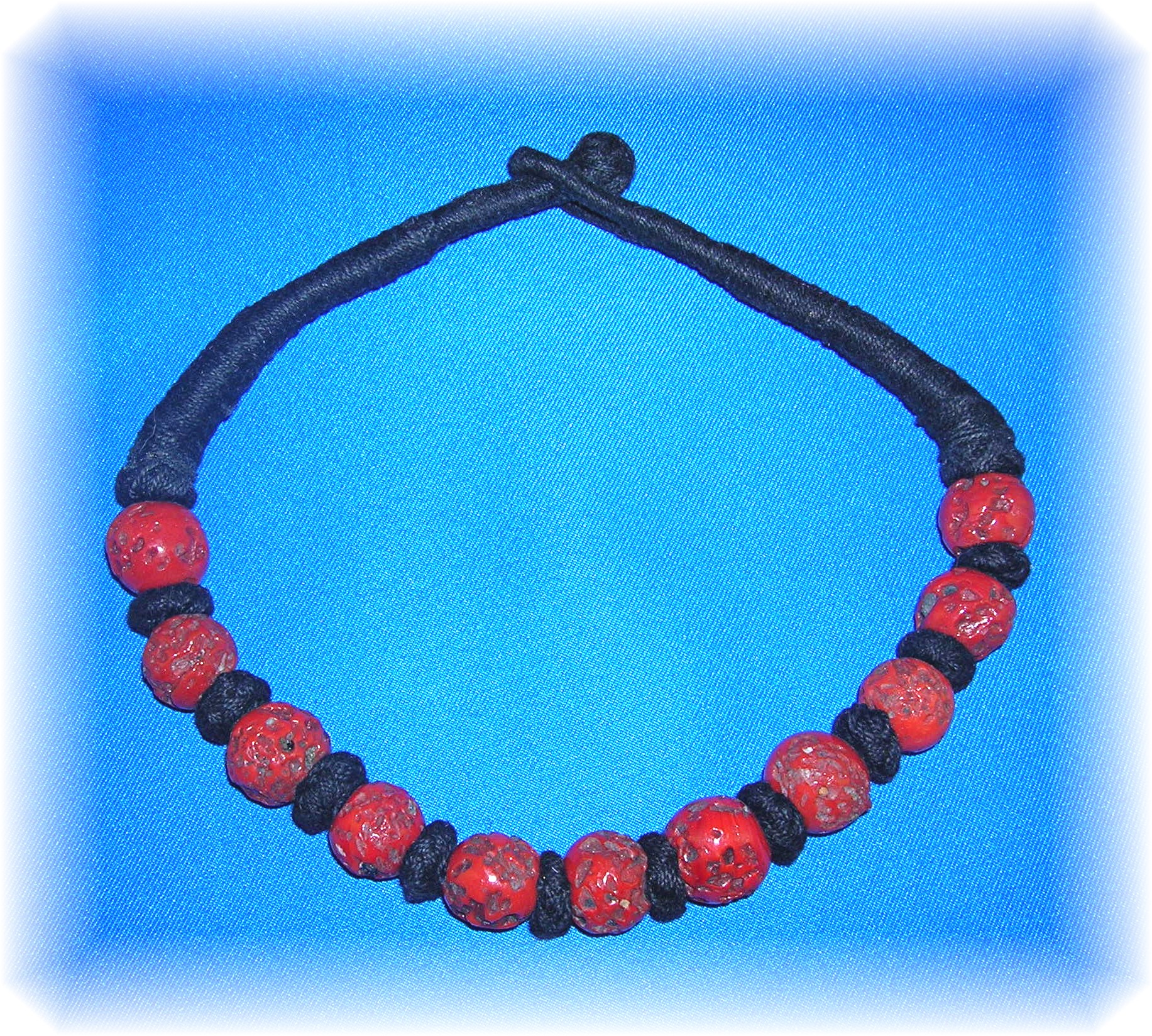 Coral Necklace Black Cord  Estate Piece