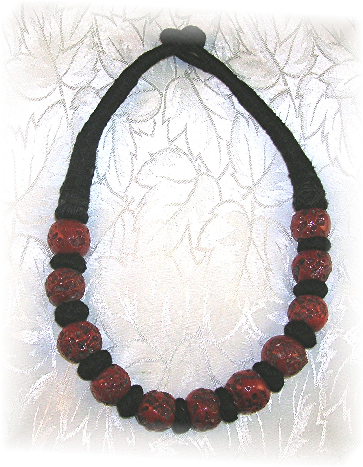 Coral Necklace Black Cord  Estate Piece