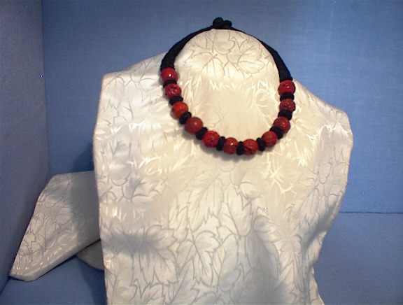 Coral Necklace Black Cord  Estate Piece