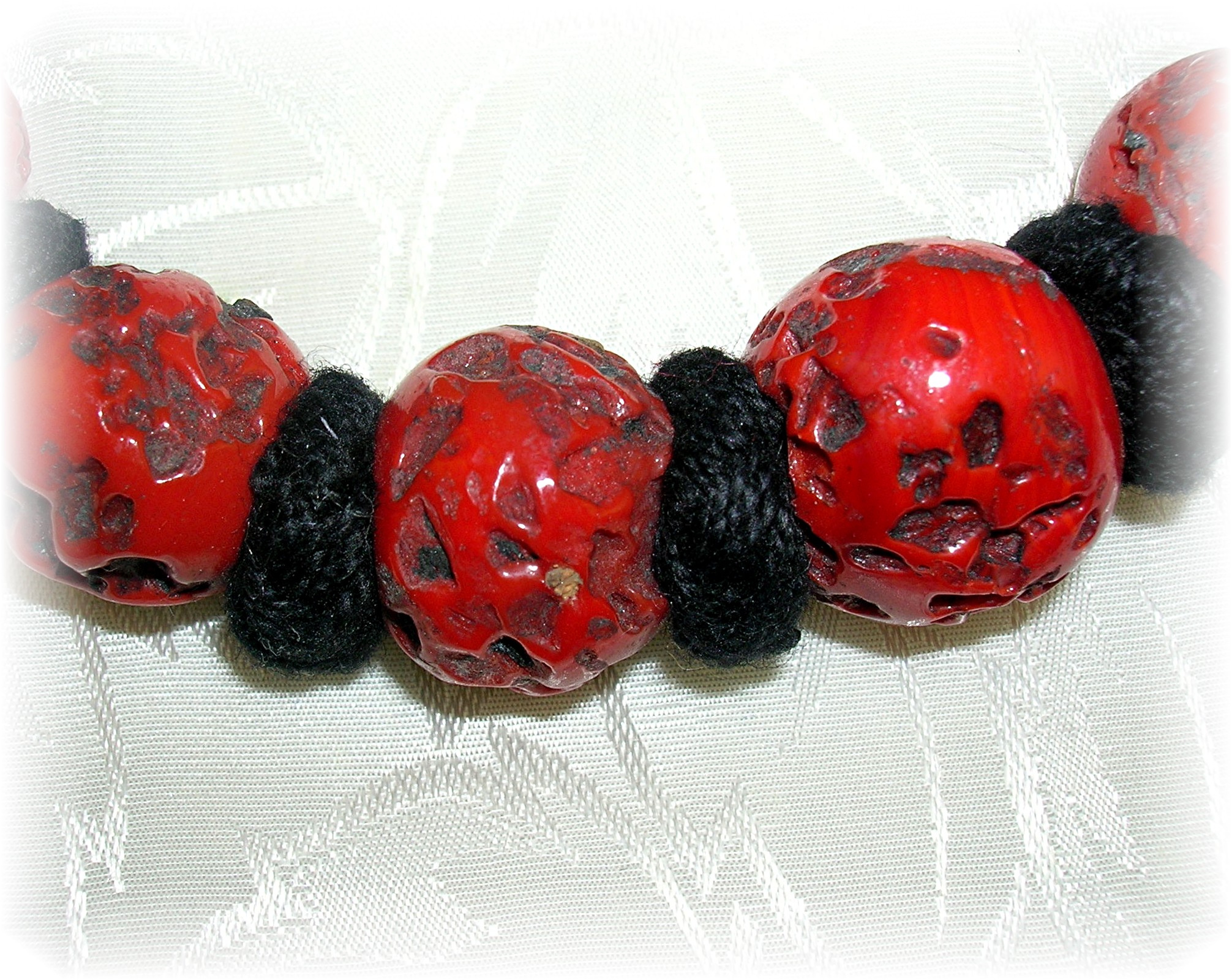 Coral Necklace Black Cord  Estate Piece