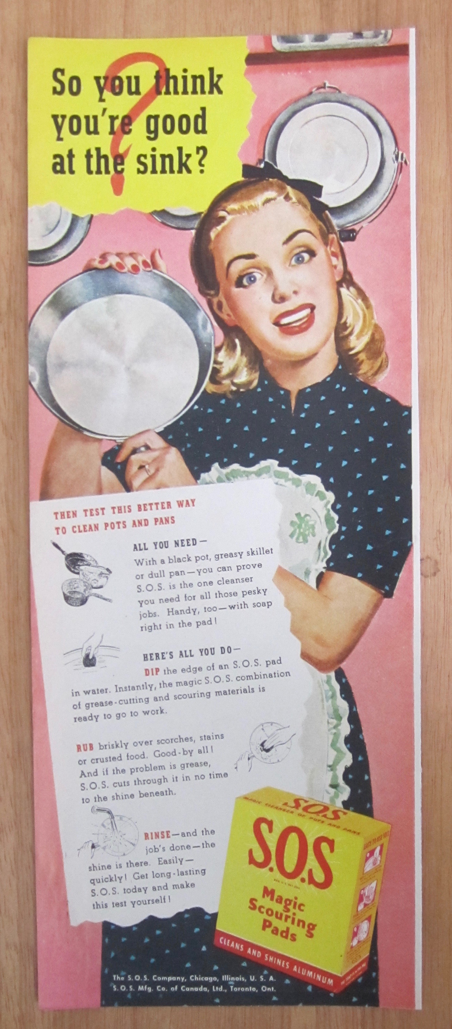 1946 S. O. S. Magic Scouring Pads w/ Woman Holding Pan