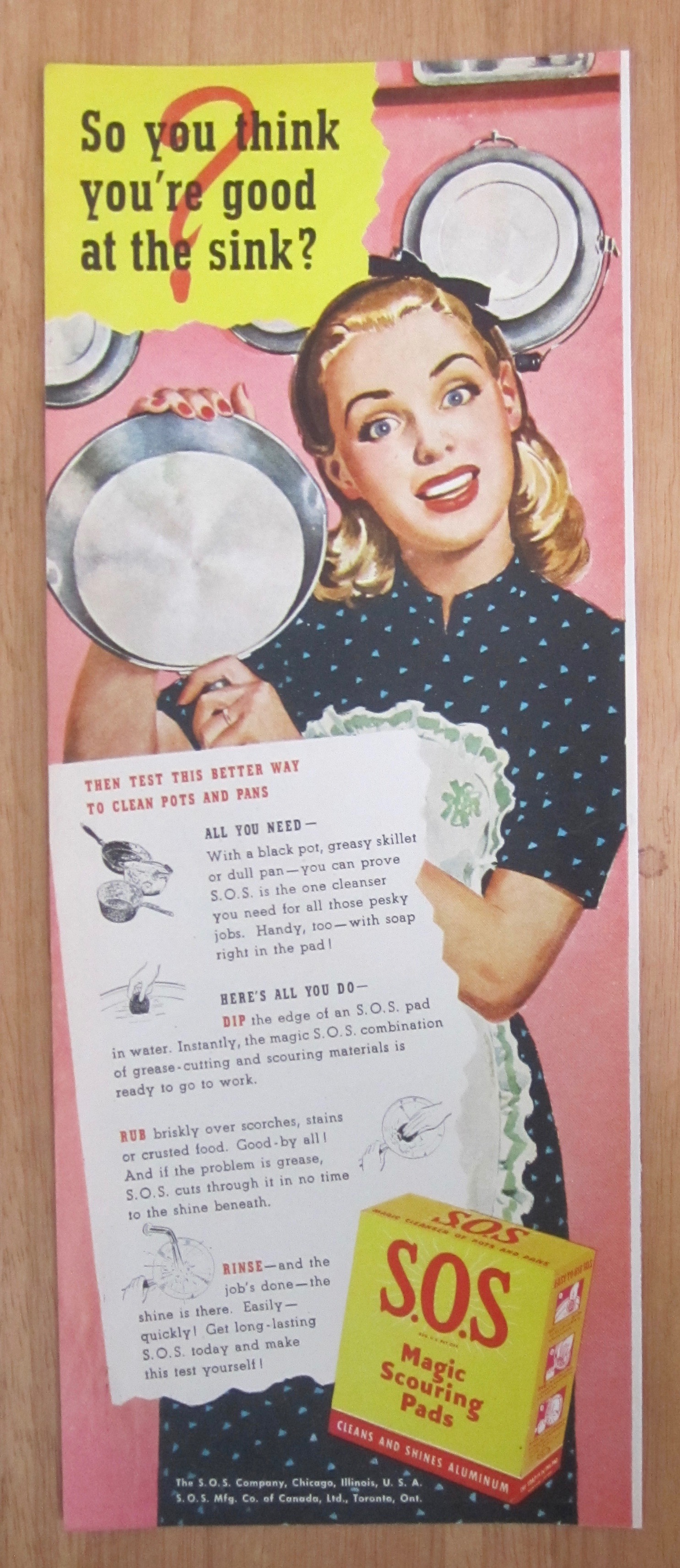 1946 S. O. S. Magic Scouring Pads w/ Woman Holding Pan