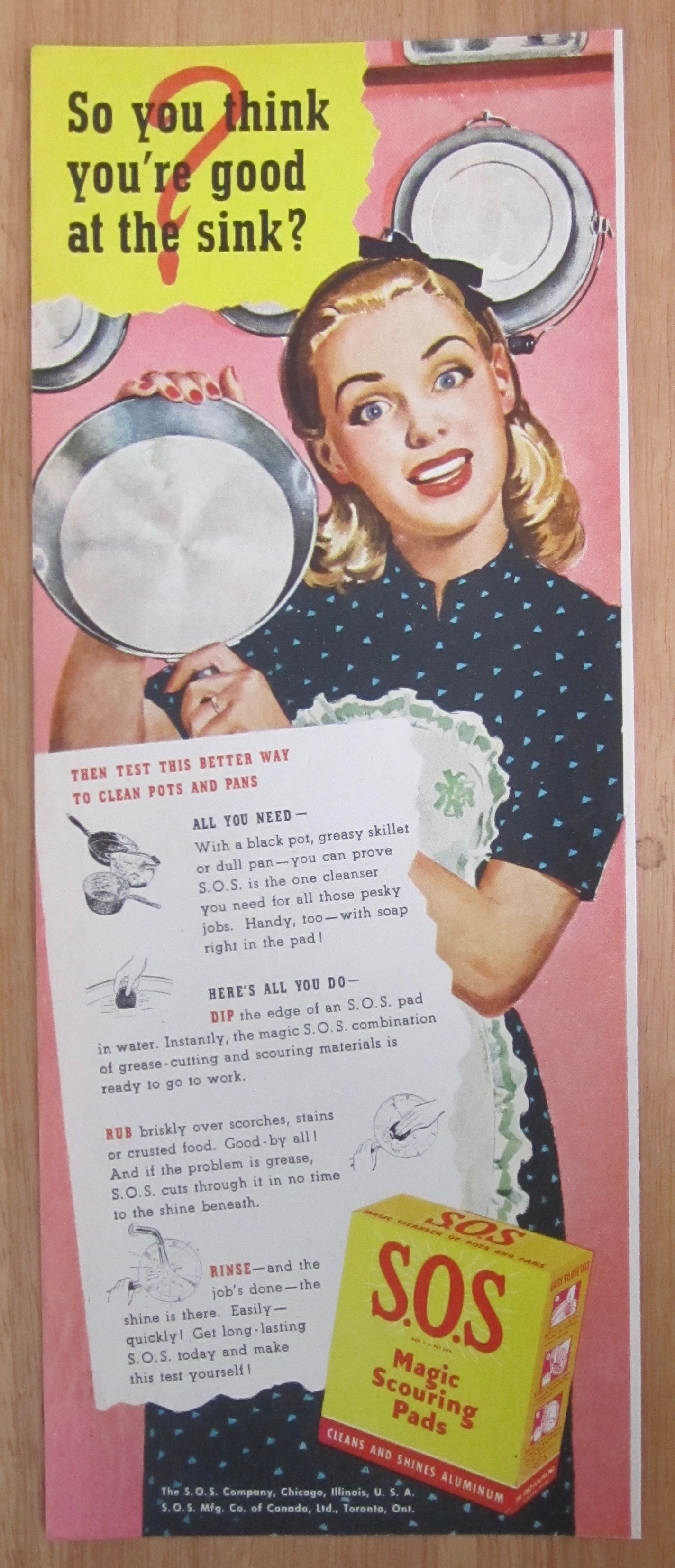 1946 S. O. S. Magic Scouring Pads w/ Woman Holding Pan