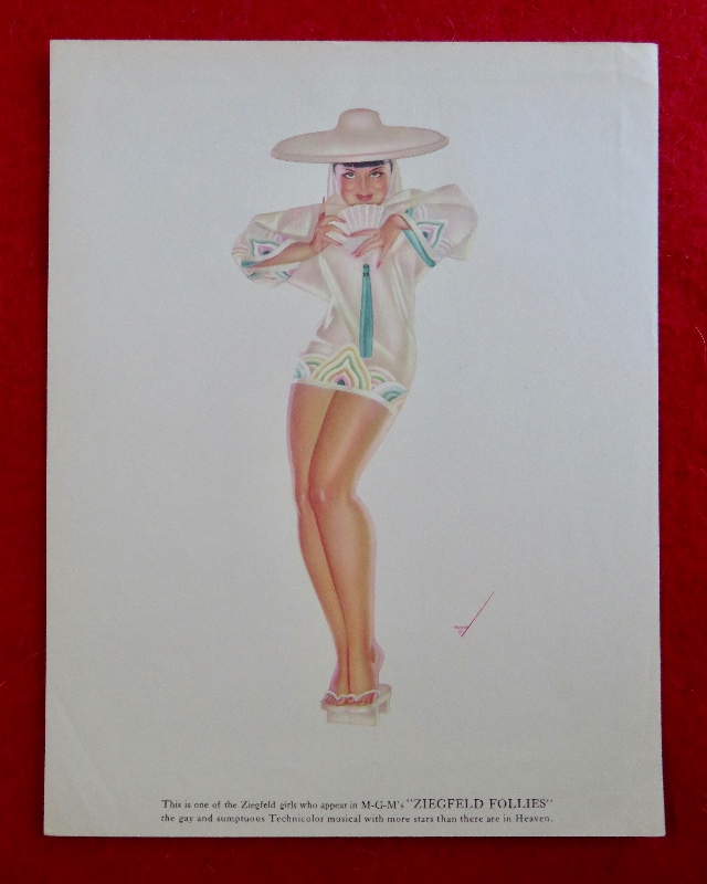 1940's Sexy George Petty Ziegfeld Follies Pin Up Girl Wearing A White Shirt While Wearing A White Sombrero