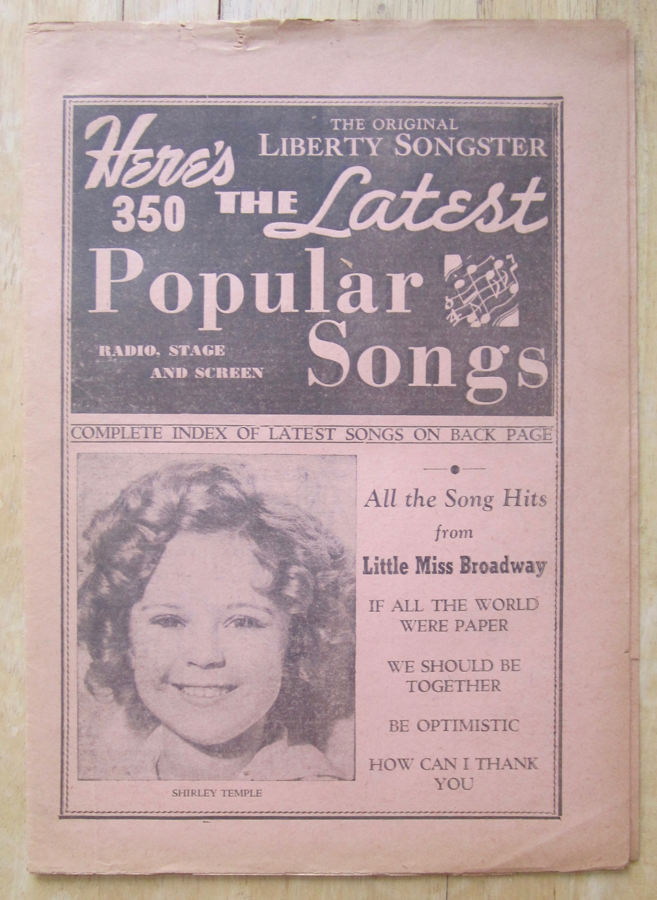 1930's Original Liberty Songster Shirley Temple Cover