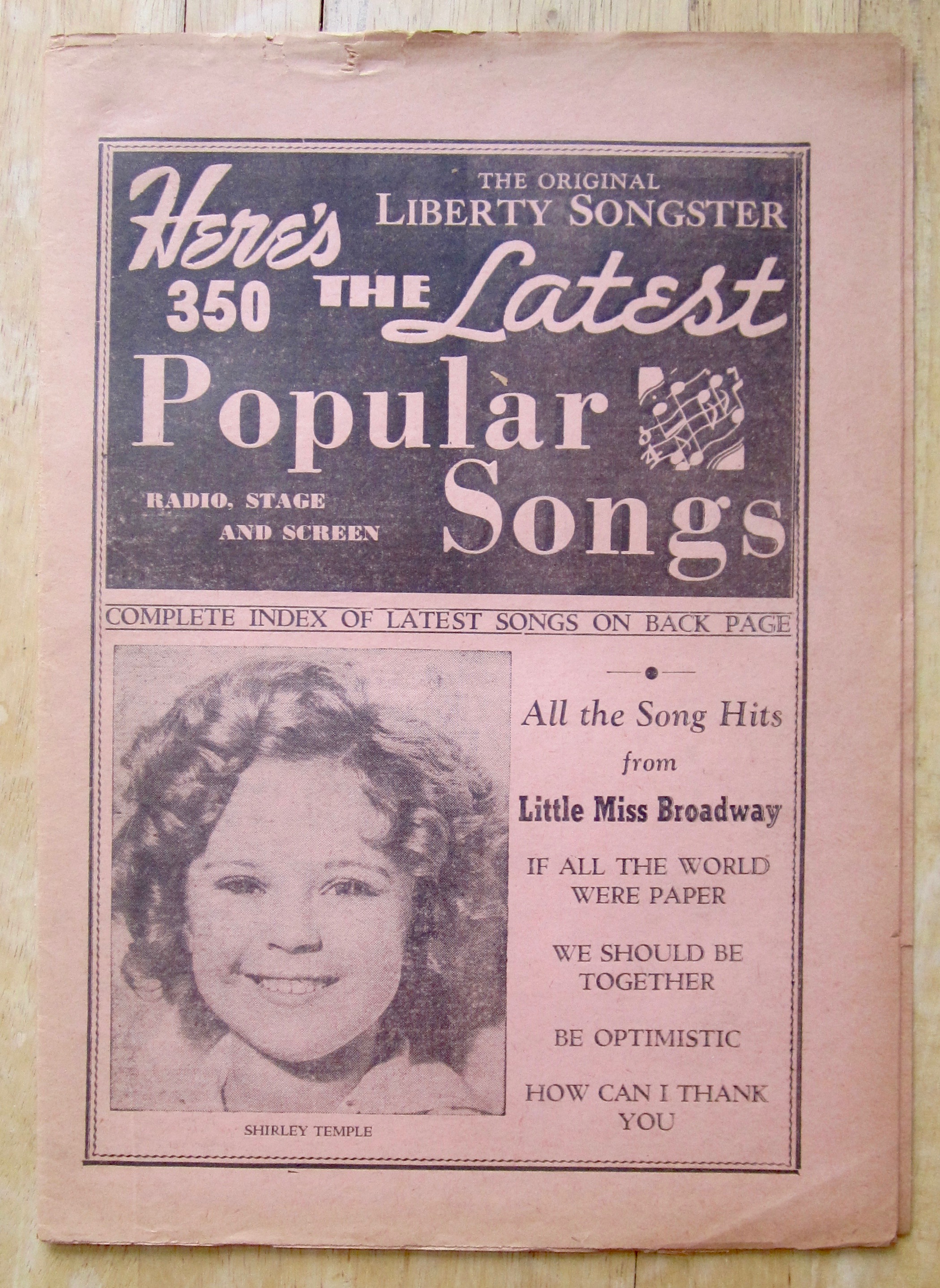 1930's Original Liberty Songster Shirley Temple Cover