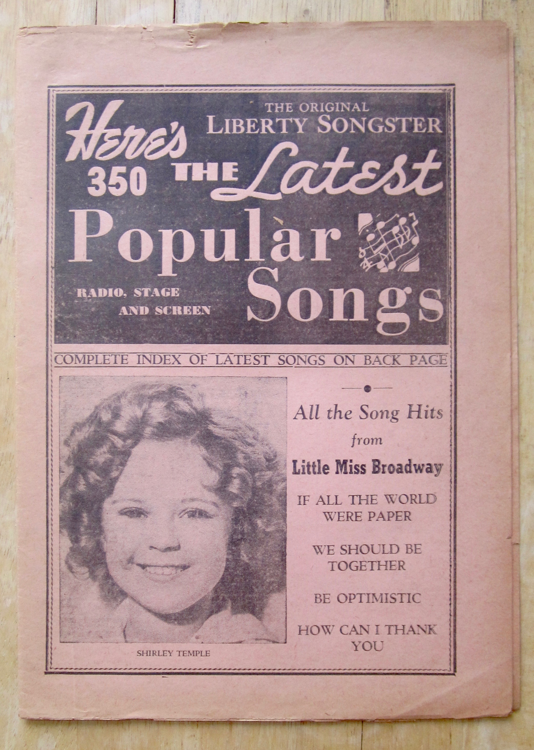 1930's Original Liberty Songster Shirley Temple Cover