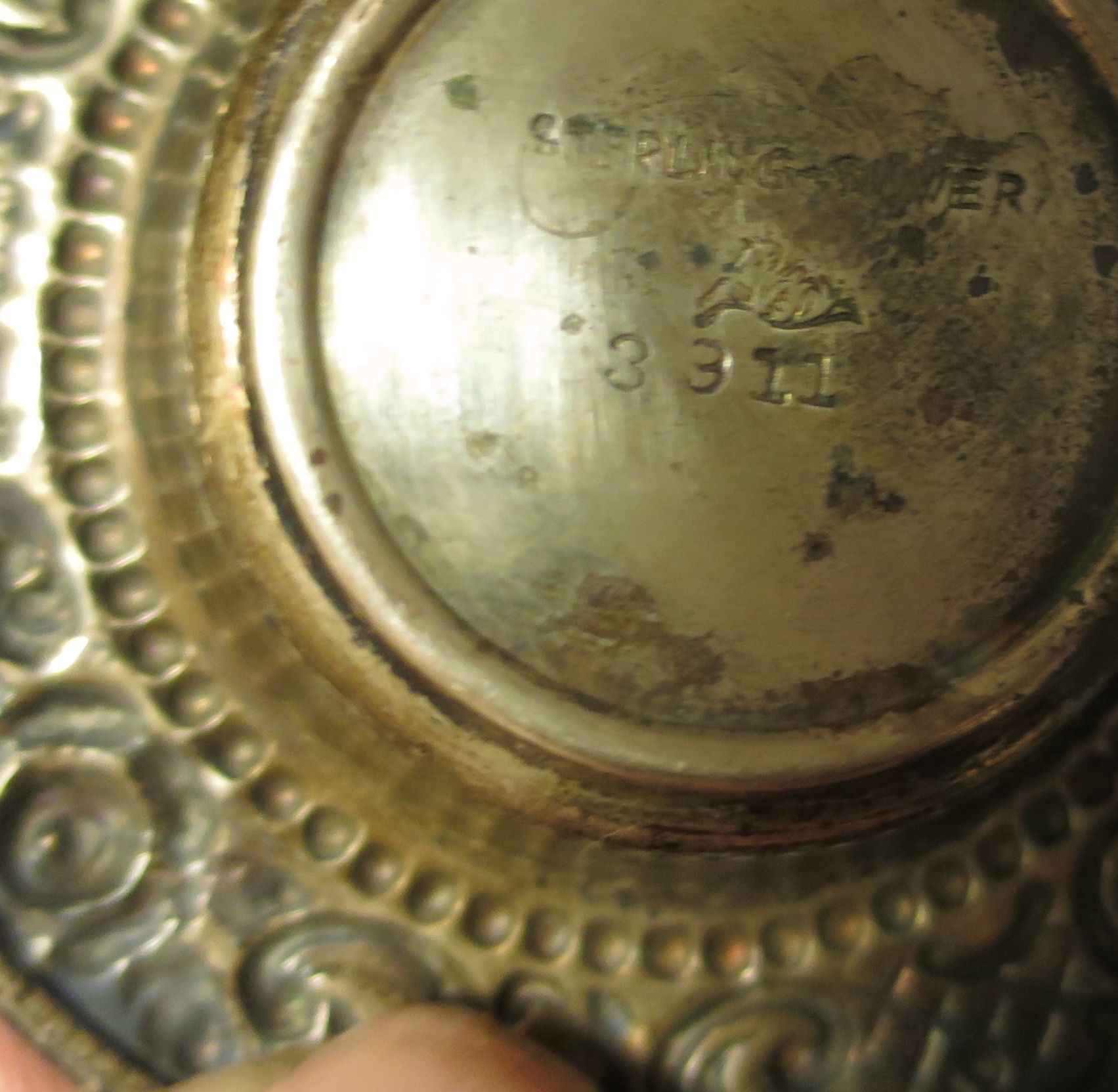 Sterling Silver Repousse Salt Cellar Signed